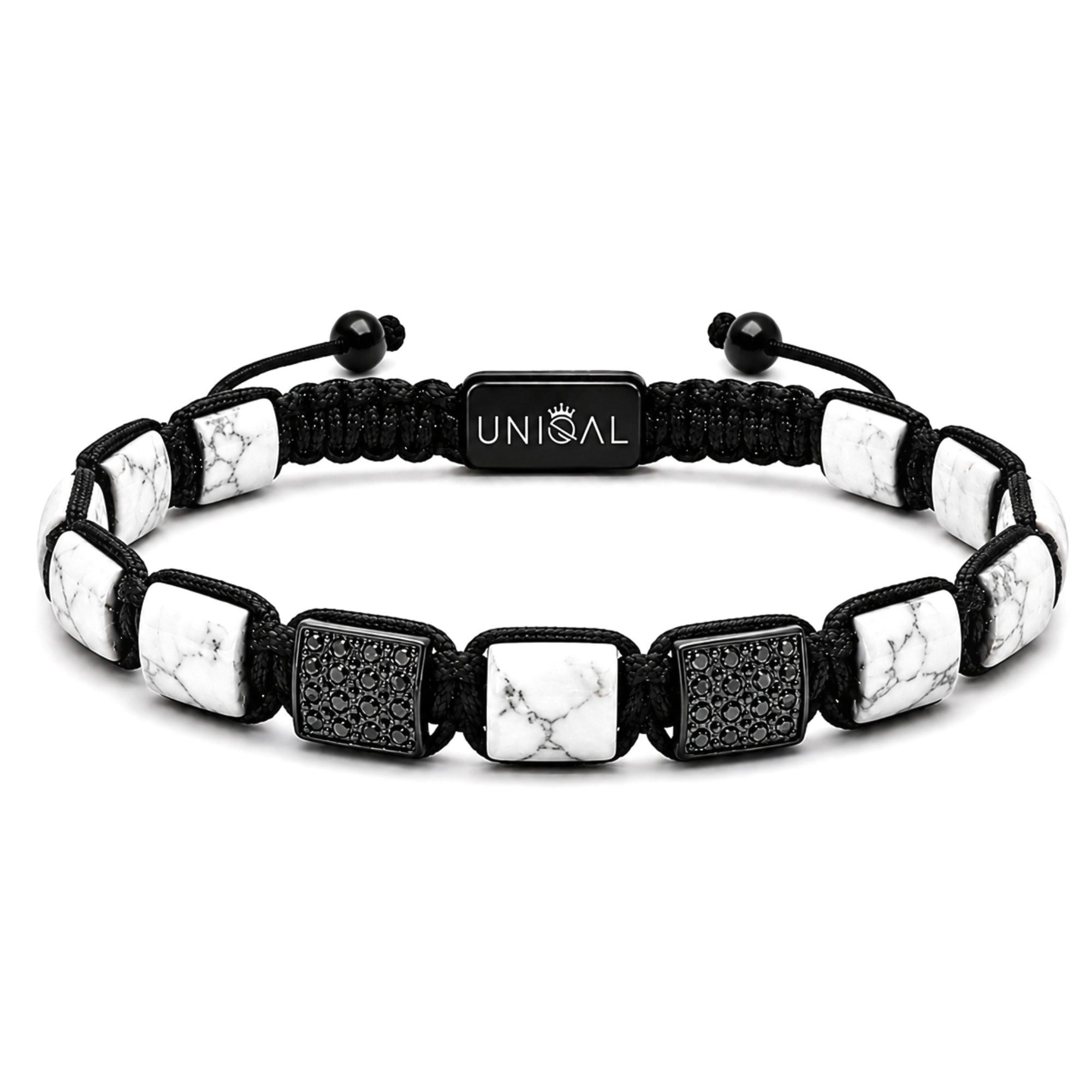 UNIQAL.de Armband Designer Herren verstellbar Naturstein & Zirkonia Premium (Herrenarmband mit Naturstein Platten und schwarzer Zirkonia, verstellbar, inkl. Schmuckverpackung), unisex, luxuriöse Optik, hochwertige Verarbeitung