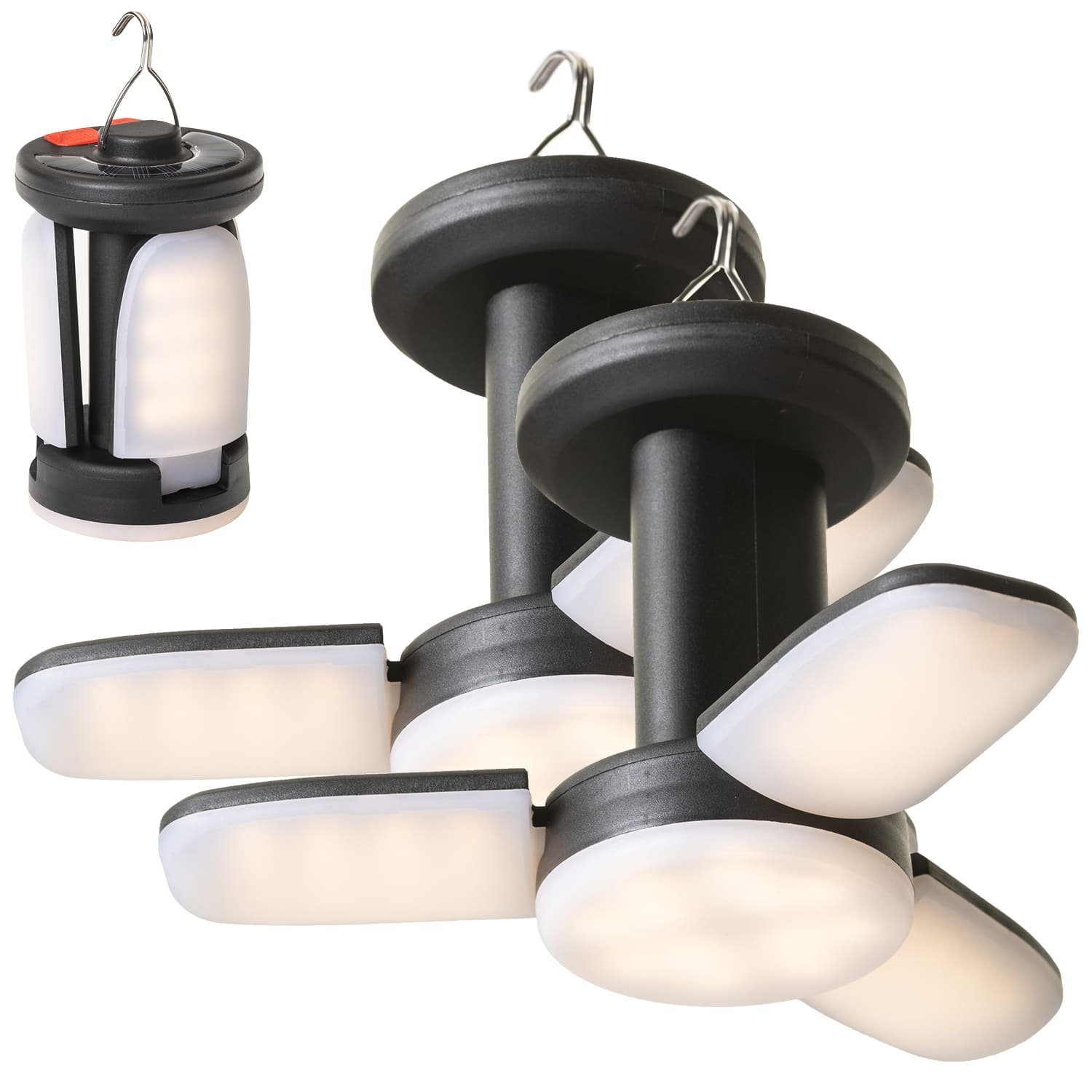 Skandika LED Gartenleuchte Campinglampe Kvitnes mit 6 Leuchtmodi, aufladbar, Powerbankfunktion, aufklappbar, Solarzelle, dimmbar, 3600 mAh, 400 lm, hängend, Micro-USB