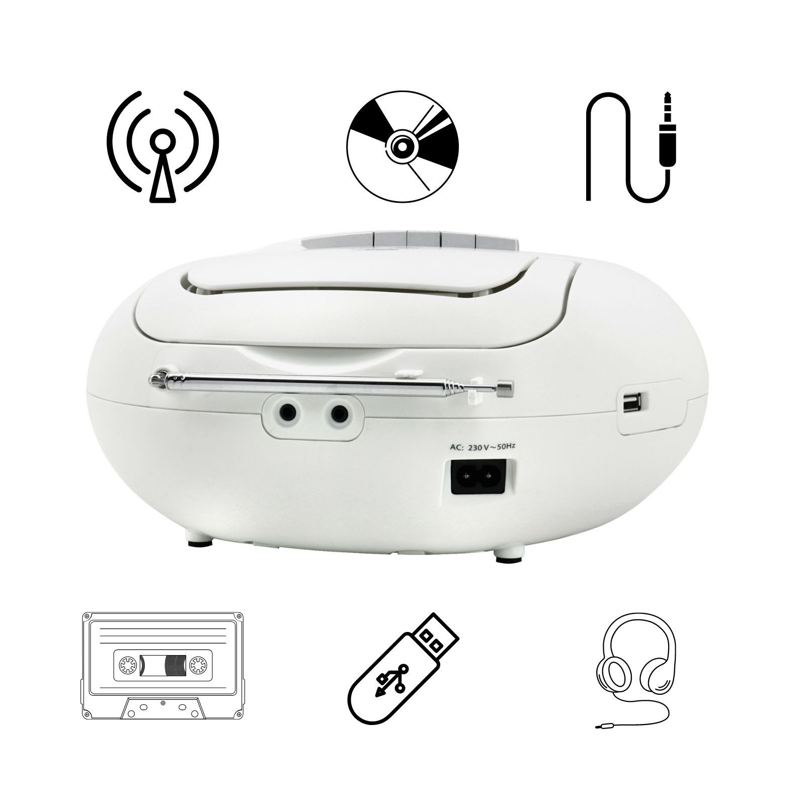 Soundmaster SCD7800 tragbares Digitalradio Kassettenspieler CD-Player DAB+ USB Digitalradio (DAB) (DAB+, UKW-RDS, Hörbuchfunktion, Wecker Radio, CD/USB oder Signalton, Tragbar)