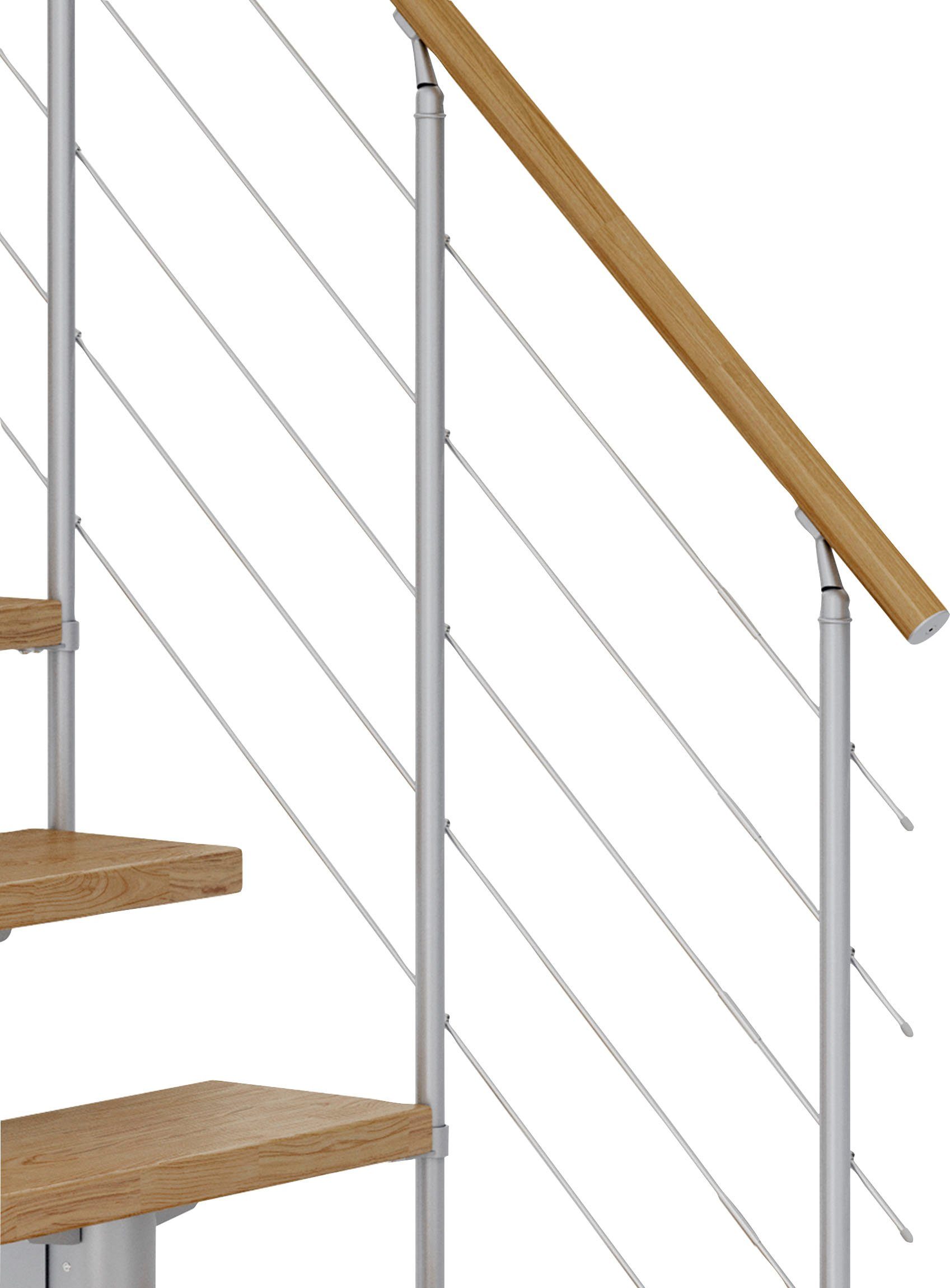 Eiche/Metall Mittelholmtreppe bis Geschosshöhen 292 cm, offen, Dolle Stufen Cork, für