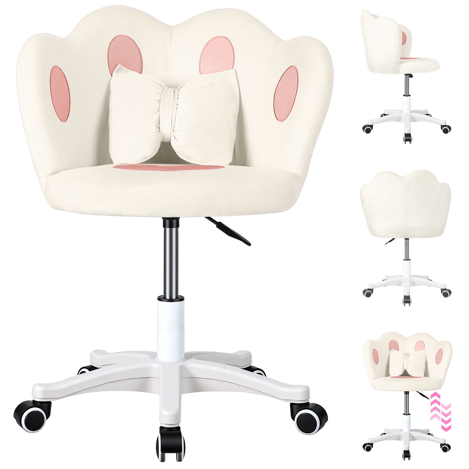 Rutaqian Drehstuhl Schminktisch Stuhl mit Rollen, Drehstuhl für Schlafzimmer Büro, Bürostuhl mit Nackenkissen, Schreibtischstuhl höhenverstellbar 68-78cm