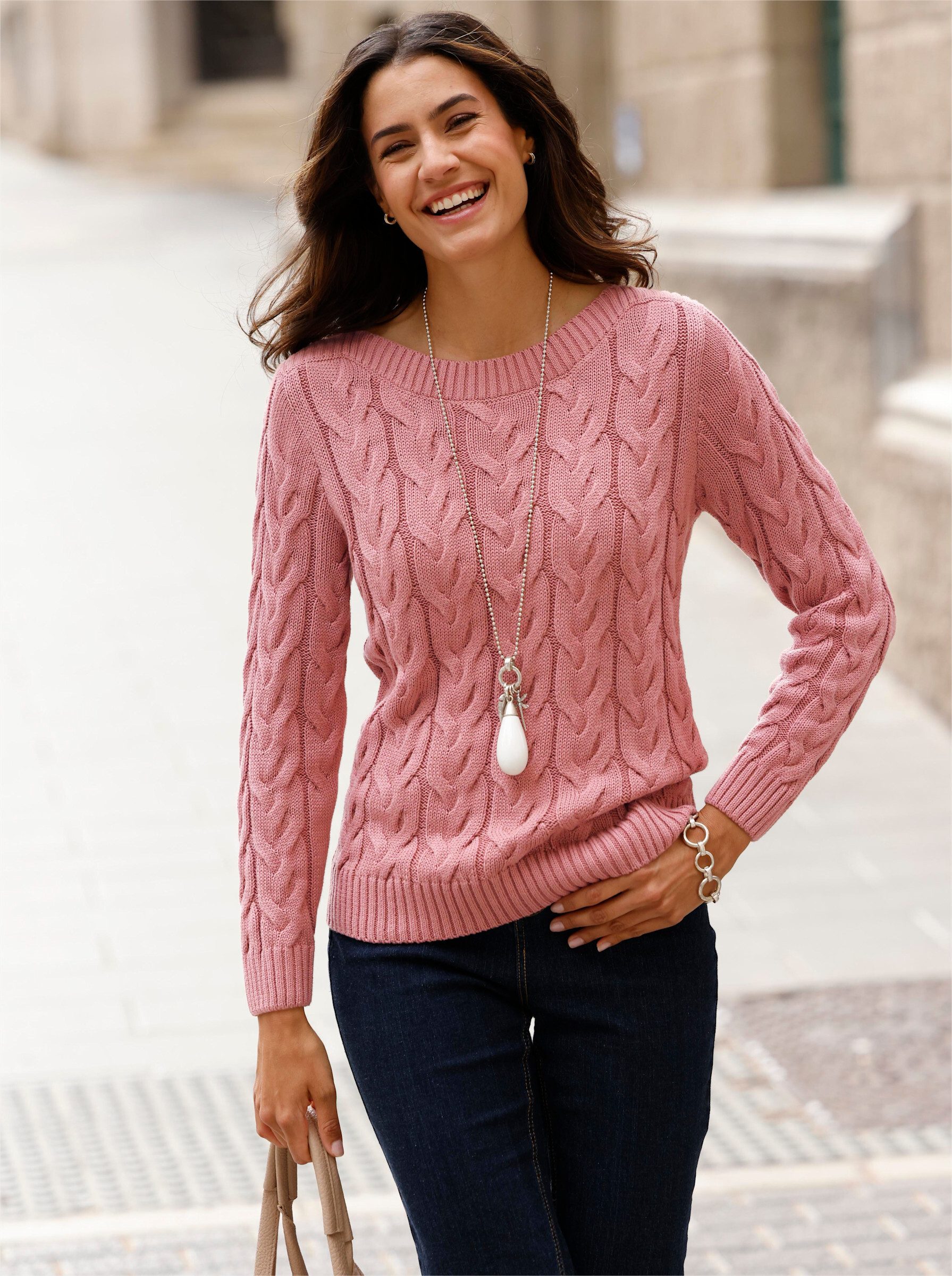 Strickpullover Pullover Langarm Zopfmuster
