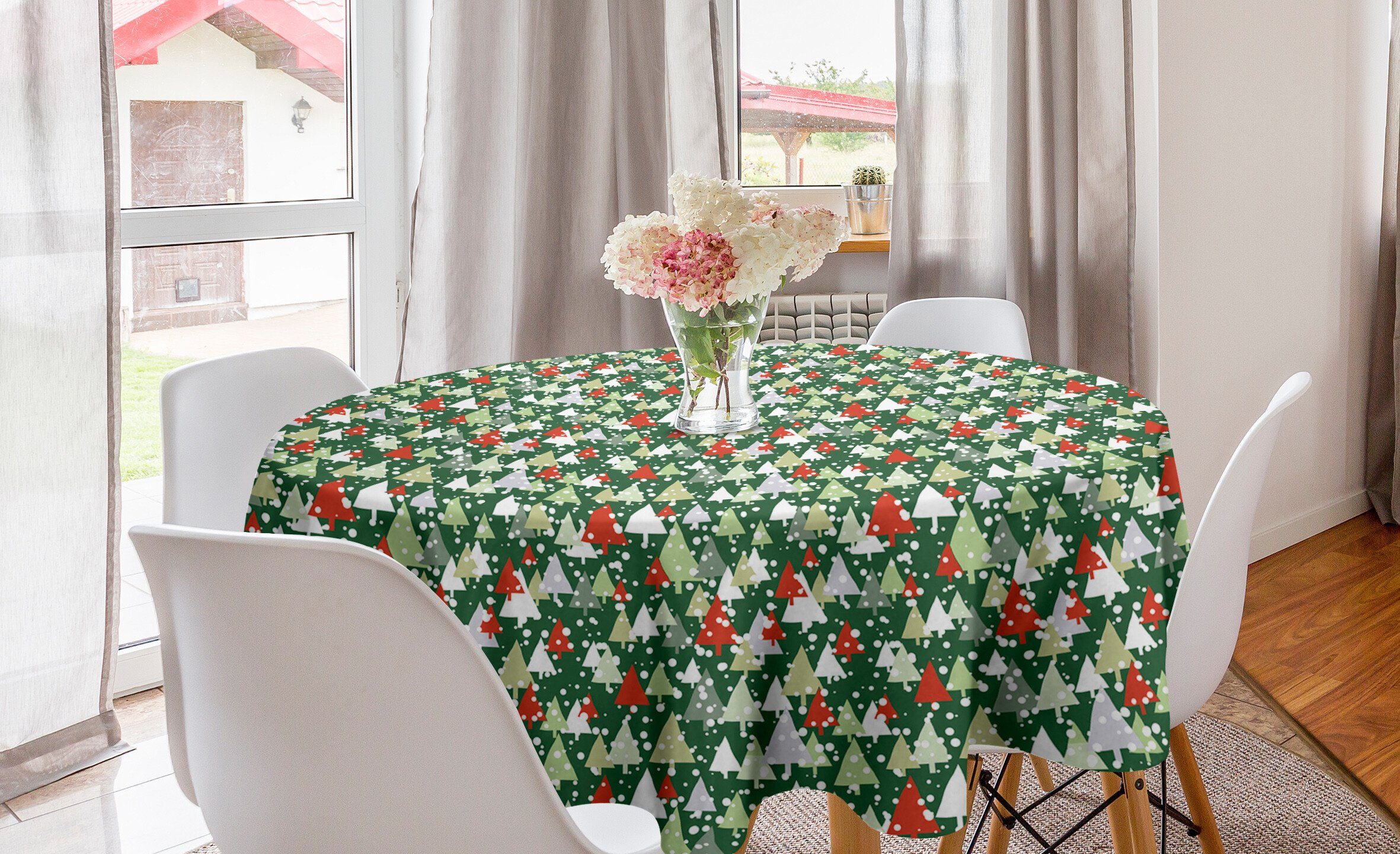Abakuhaus Tischdecke Kreis Tischdecke Abdeckung für Esszimmer Küche Dekoration, Winter Weihnachten mit Kiefer