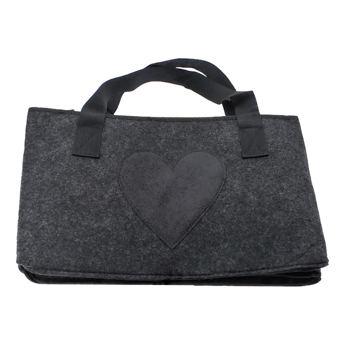 CEPEWA Henkeltasche Filztasche Glitzer Herz, Aufbewahrung, Anthrazit, 1 Stück (Stück, 1-tlg., Filztasche), Shopper Strandtasche Handtasche Faltbar Henkeltasche