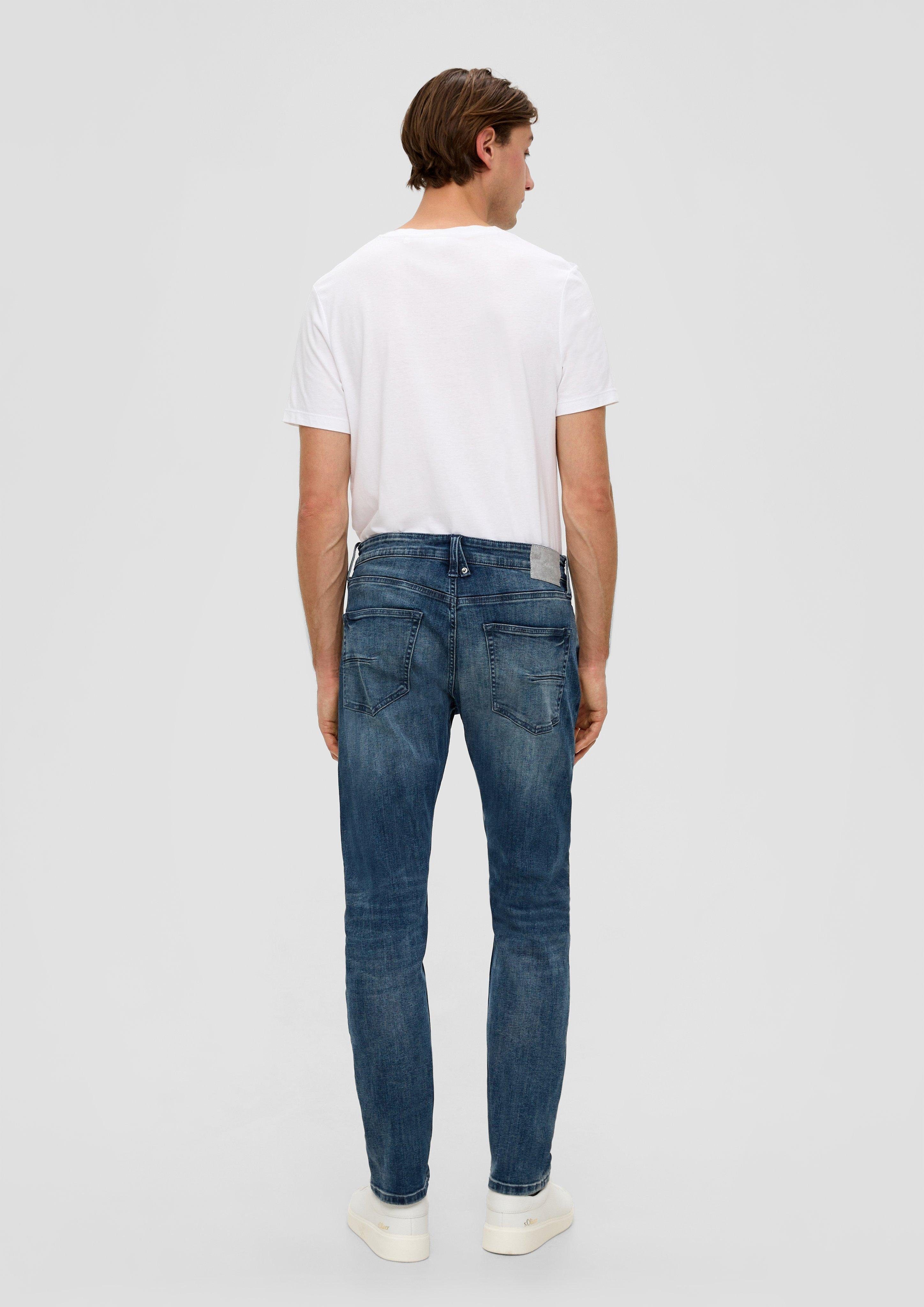 Waschung / / Mid Tapered Jeans Leder-Patch, 5-Pocket-Stil Fit / Rise Leg s.Oliver Regular / Stoffhose dunkelblau