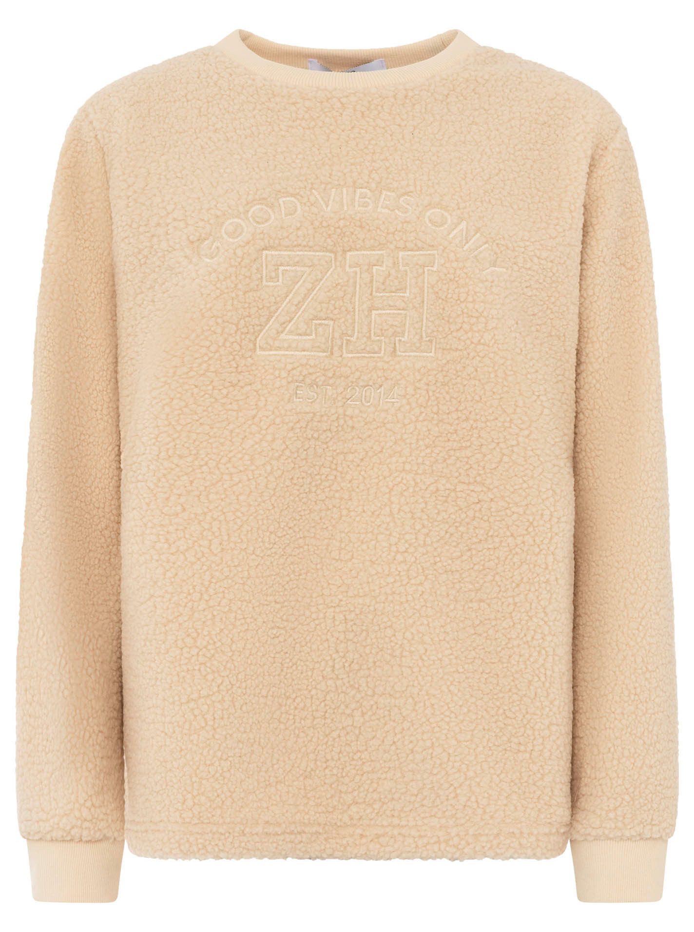 Zwillingsherz Sweatshirt "Good Vibes" Teddy Sweater, Prägung auf Vorderseite, Rundhals, Ärmelbündchen – Bild 2 von 5