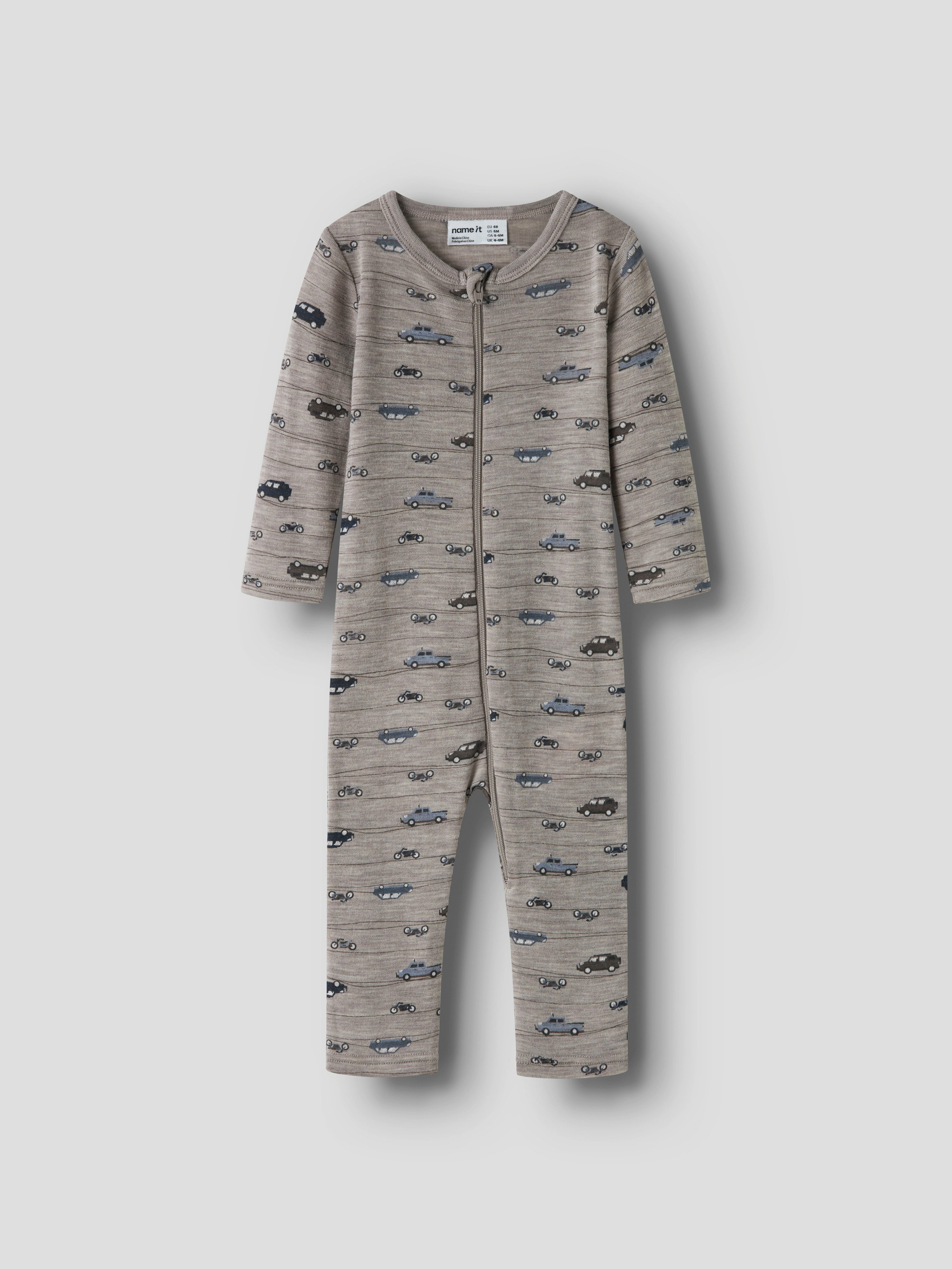 Name It Schlafanzug NBMWANG WOOL RIB NIGHTSUIT AOP NOOS aus Wolle, mit Reißverschluss