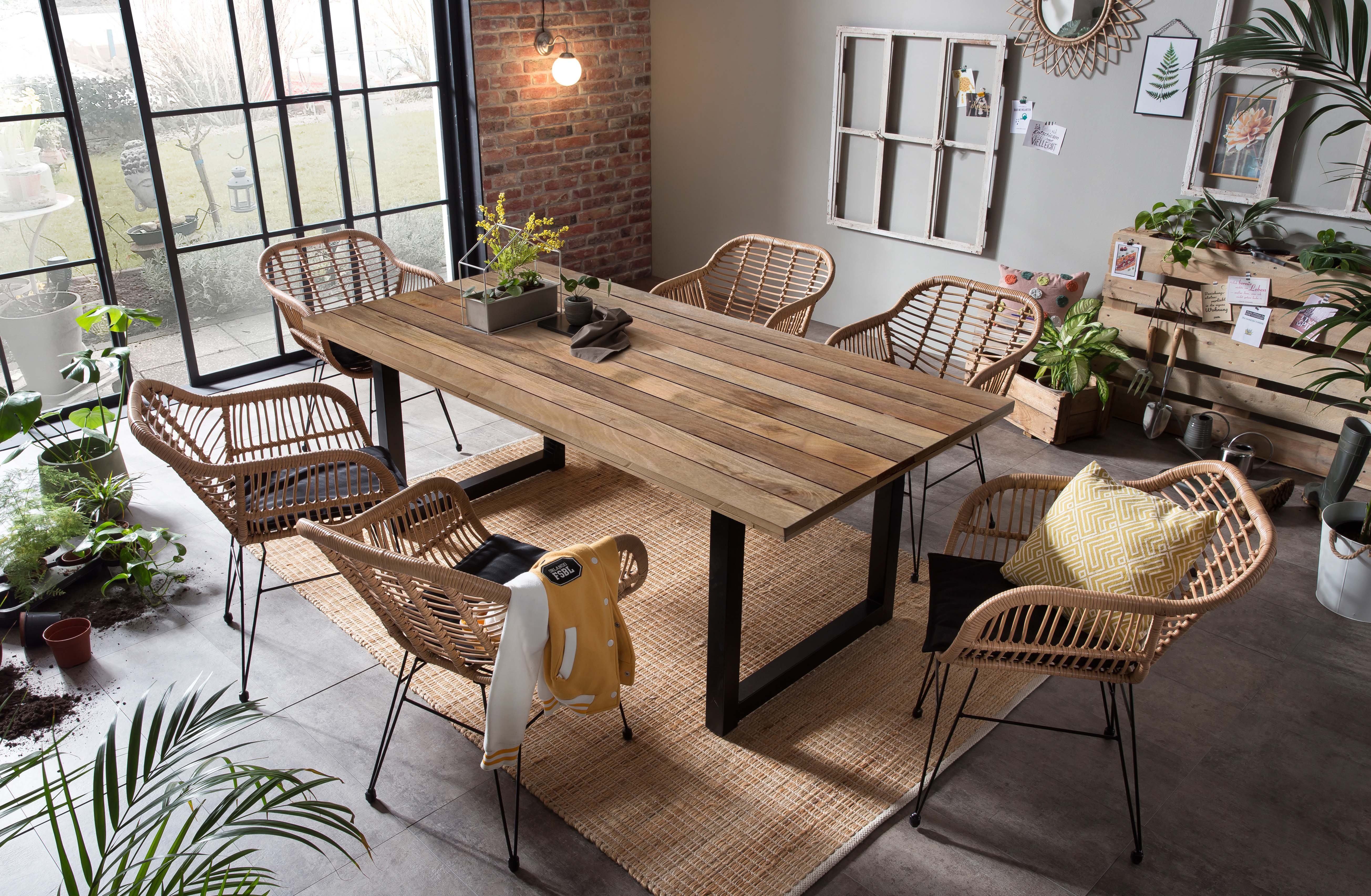 TPFLiving Esstisch WILLIAM - Esszimmertisch, Platte Mango, Gestell Metall (Hochwertiger Küchentisch mit stylischem Kufengestell, 1-St., Designertisch, natur, Gestell antikschwarz), Tisch Esszimmer - Maße (BxHxT): 200x77x100 cm - Plattenstärke: 4,3 cm