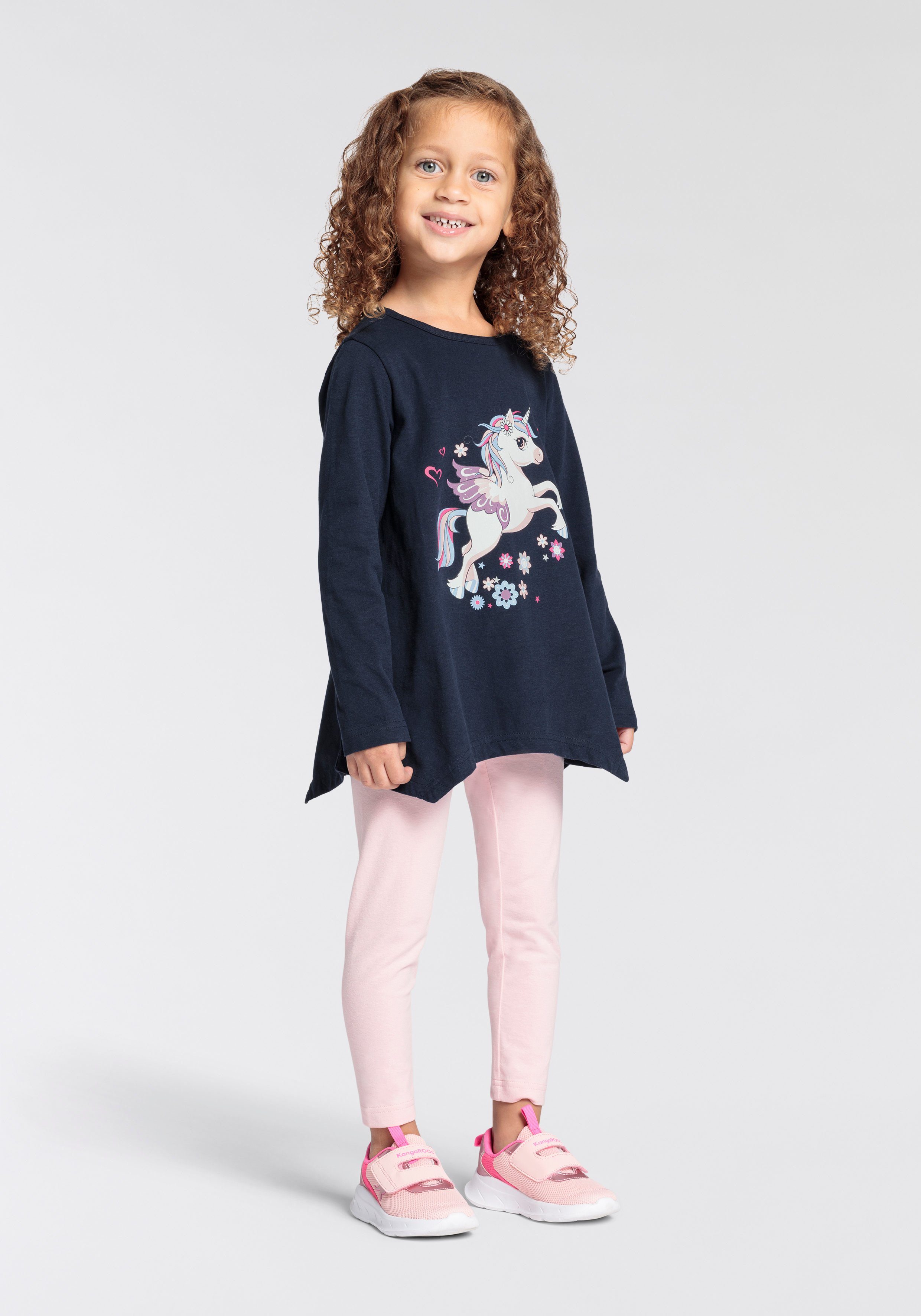 KIDSWORLD Langarmshirt & Leggings EINHORN (Set, 2-tlg) Zipfelshirt + Leggings für kleine Mädchen