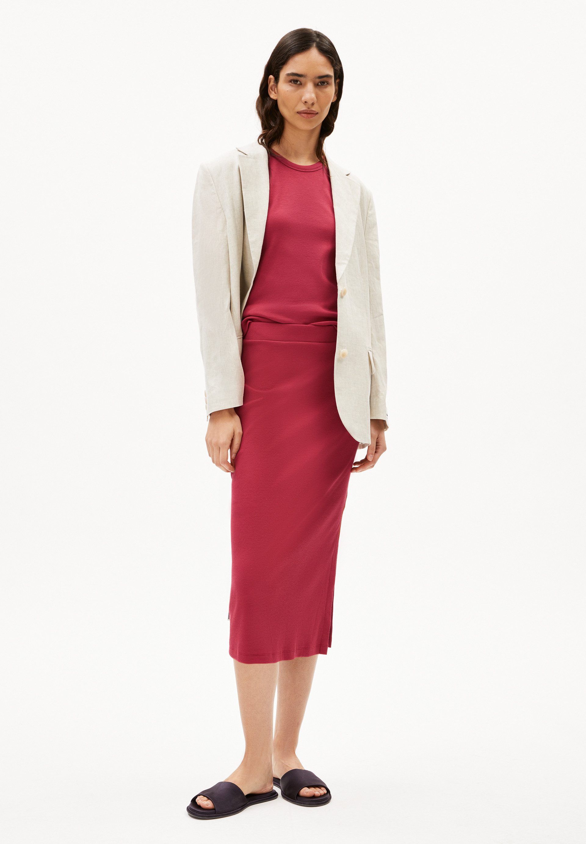 Armedangels Maxirock AZITAA RIB Ripp-Jerseyrock aus Bio-Baumwoll Mix (1-tlg., Fitted) Ripp-Jerseyrock aus Bio-Baumwoll Mix