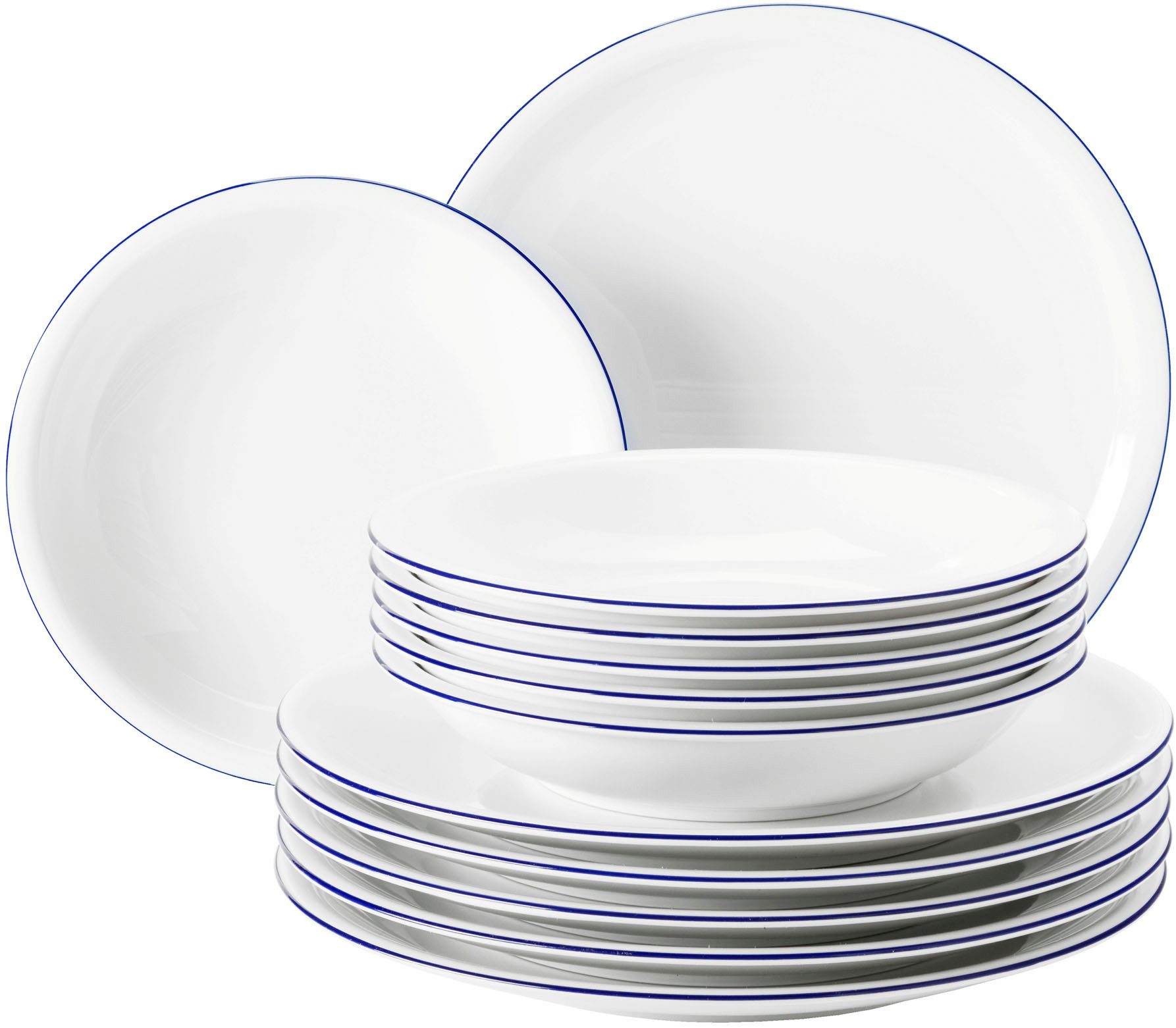 Seltmann Weiden Tafelservice Teller Set, Geschirr-Set Compact Blaurand (12-tlg), 6 Personen, Porzellan, Geschirr-Set, Teller, weiß, Made in Germany, 12 Teile, für 6 Personen