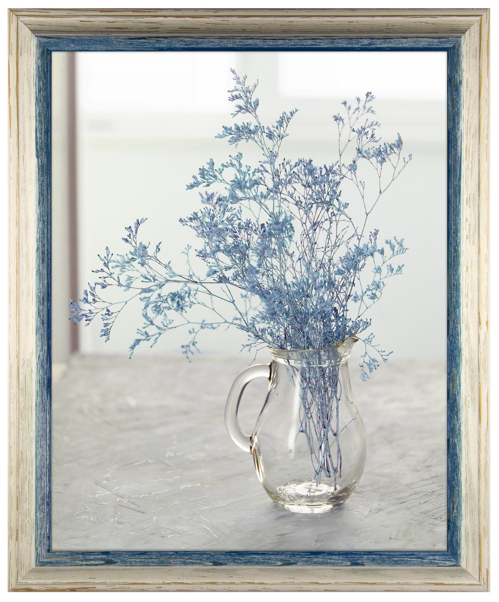myposterframe Einzelrahmen Artemis Echtholz zweifarbig, (1 Stück), 21x26 cm, Blau Weiß Vintage, Echtholz