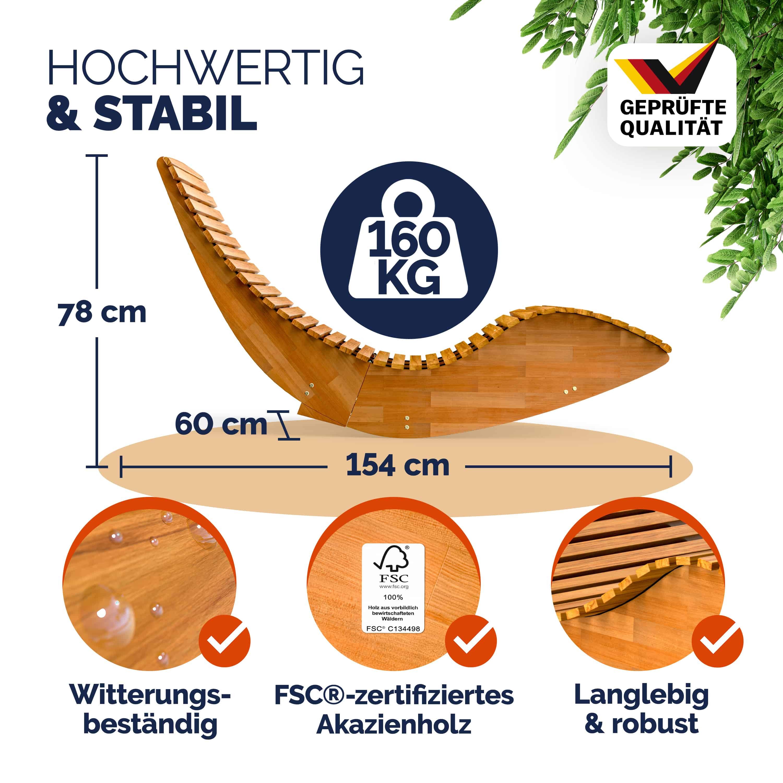 Casaria Gartenliege, Sonnenliege inkl. Auflage Holz Klappbar FSC® Garten Dunkelrot