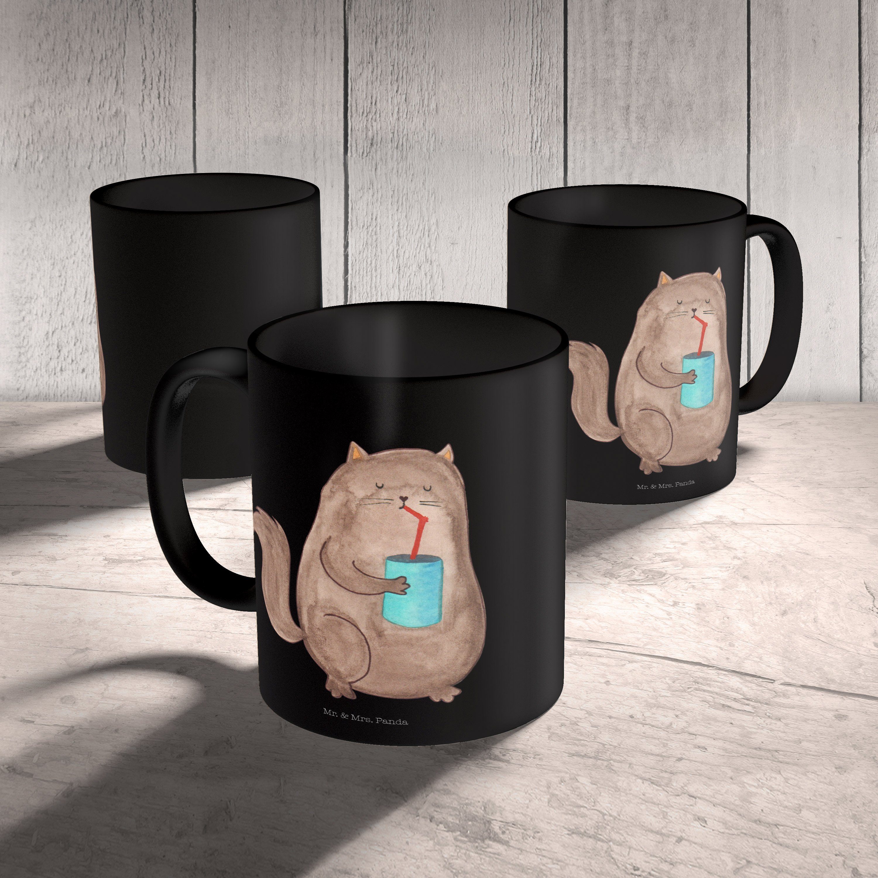 Mr. & Mrs. Panda Katzenfutter, Dose - - Keramik Schwarz Tasse Geschenk, Kaffeebecher, Katze Katzenli, Schwarz