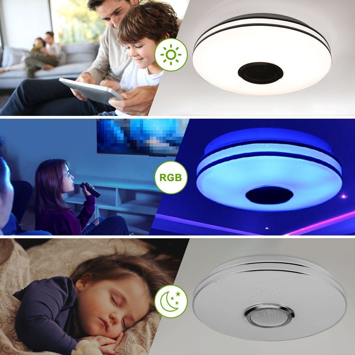 Dimmbar LED iscooter Tageslichtweiß, Deckenleuchte mit Dimmbar, LED Deckenleuchte fest Bluetooth LED Bunt Lautsprecher, 36W integriert,
