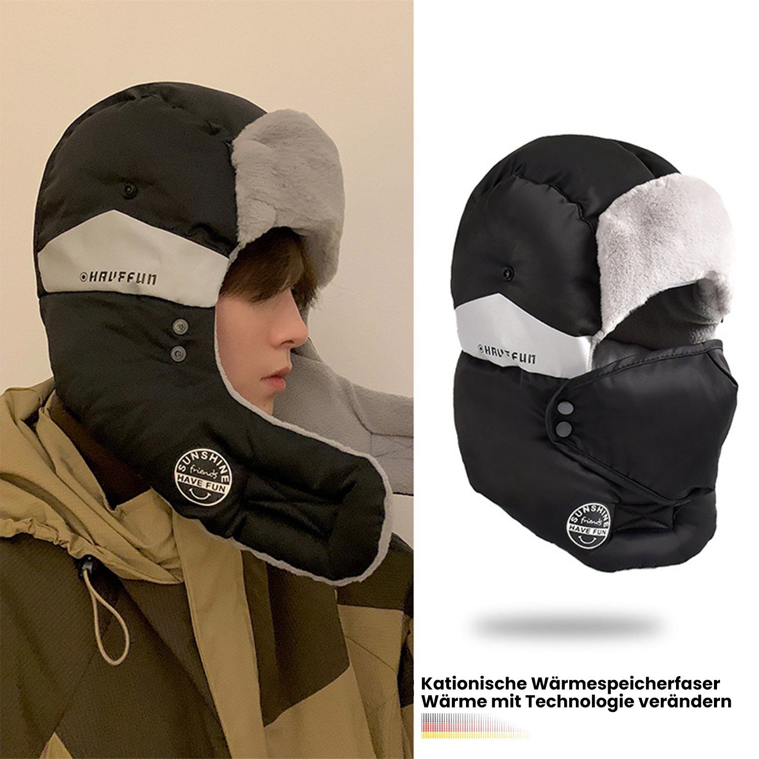 Schwarz mit Ohrenklappen Sturmhaube Gesichtsmaske Damen&Herren Wintermütze für MAGICSHE