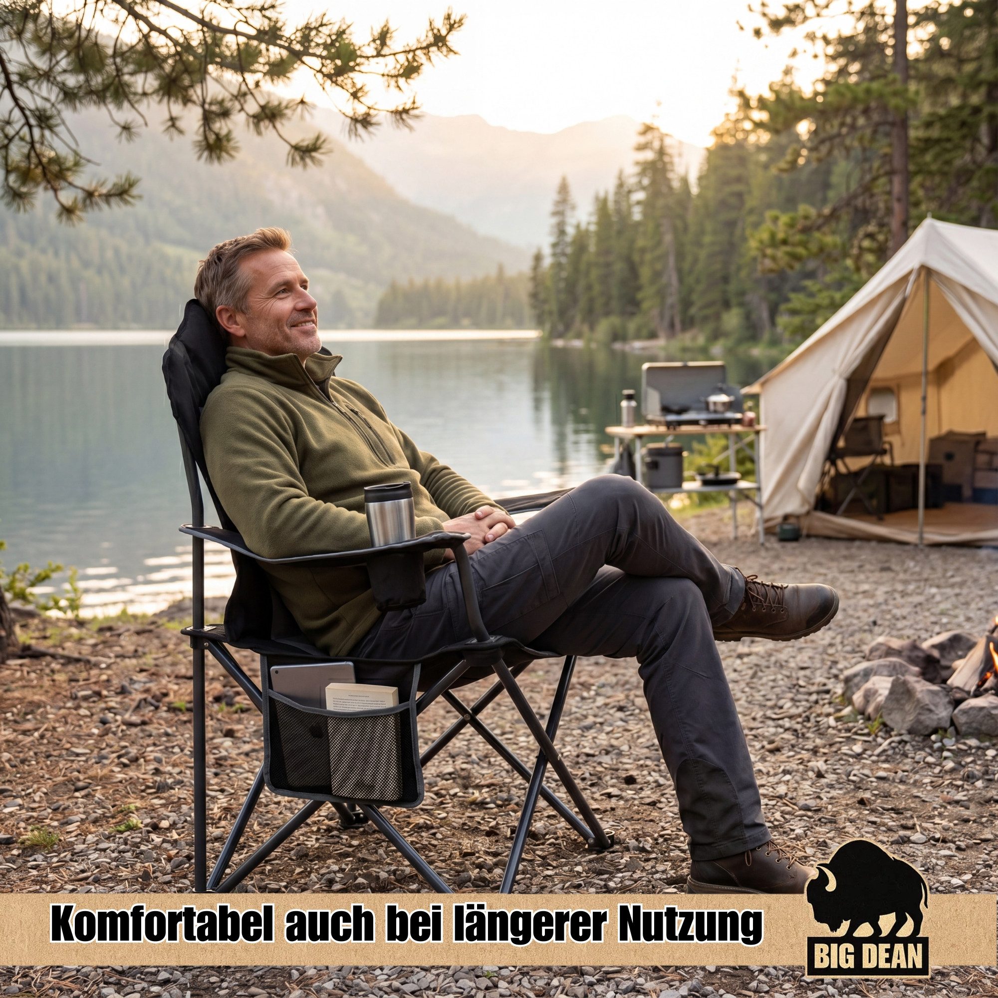 BigDean Faltstuhl 2 Stück Luxus Campingstuhl Faltbar 160 KG Belastbarer Hochlehner (Set, 2 St), Verstärkt & Pulverbeschichtet, 160kg Tragkraft, Extra Hohe Rückenlehne