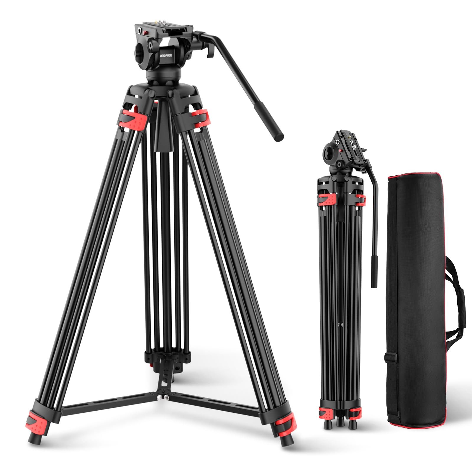 Neewer TP37 187 cm Videostativ mit Fluidkopf, mit sanfter Reibungsdämpfung Camcorderstativ (Kamerastativ, Höhenverstellbar 84.5-187cm, QR Platte, Max. Last: 8 kg)