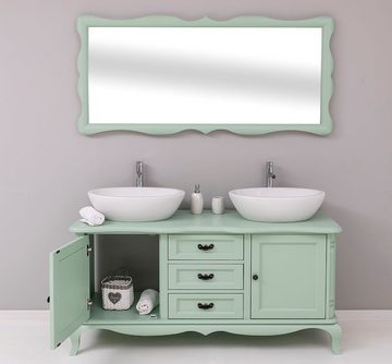 Massivholzmoebel-Becker Badmöbel-Set Badezimmer-Set aus Massivholz, Geschwungener Spiegel und Waschtisch
