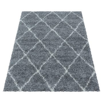 Teppich Rauten Design, Teppium, Rund, Höhe: 30 mm, Teppich Grey, Geometrisch Design Flauschig Shaggy Teppich Wohnzimmer