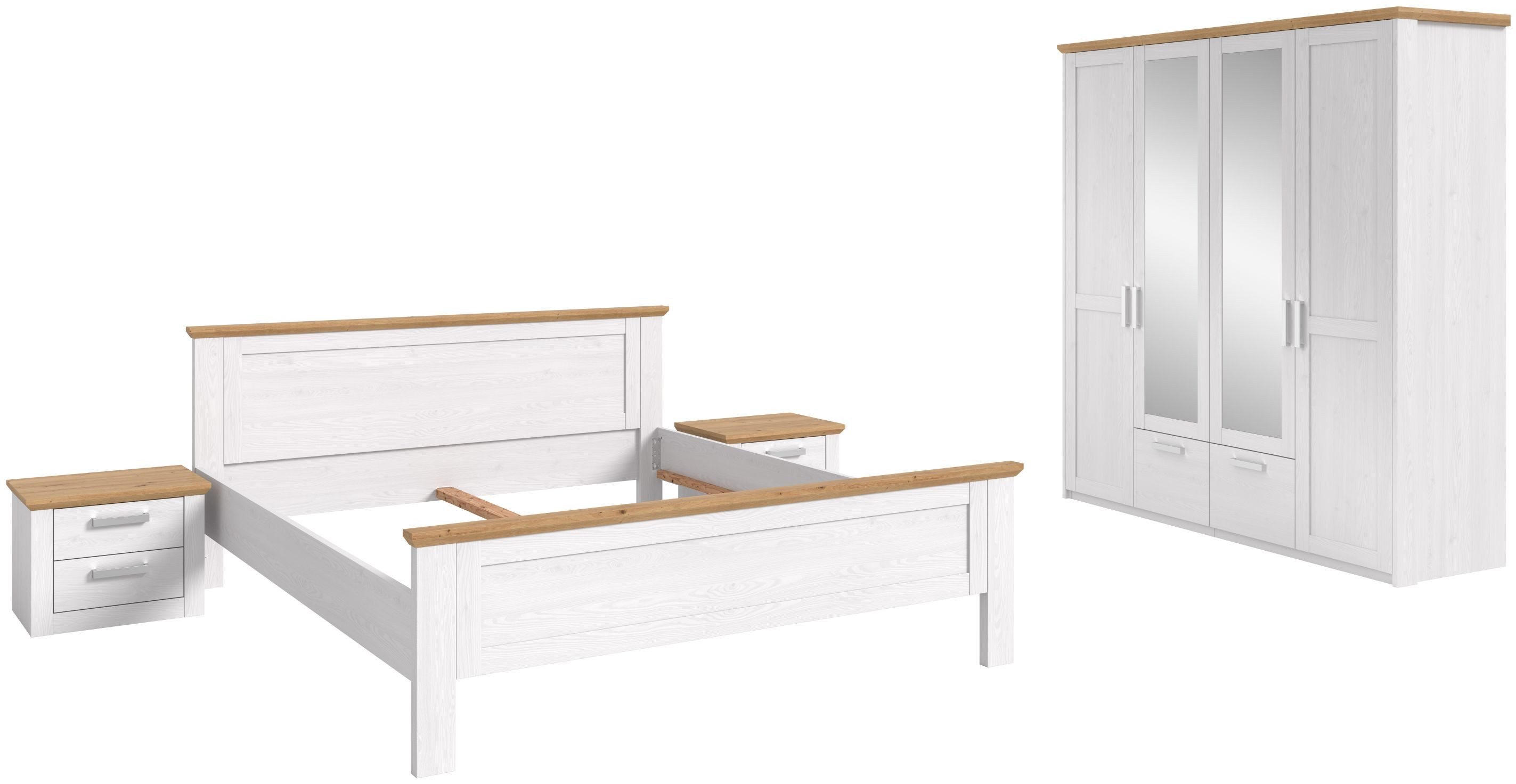 xonox.home Schlafzimmer-Set, (3-tlg. Bett 180x200 cm, Nachtkommoden & Kleiderschrank), in Sibiu Lärche Nachbildung Liegefläche von 180x200 cm