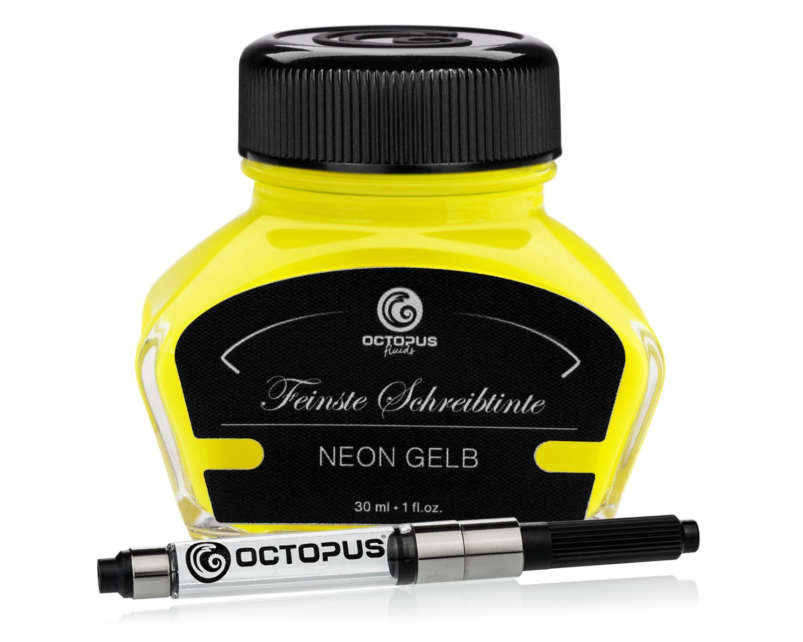 OCTOPUS Fluids Textmarkertinte Neon-Gelb mit Konverter, Markiertinte Tintenglas 30ml Tintenglas (1-tlg., inklusive Konverter)