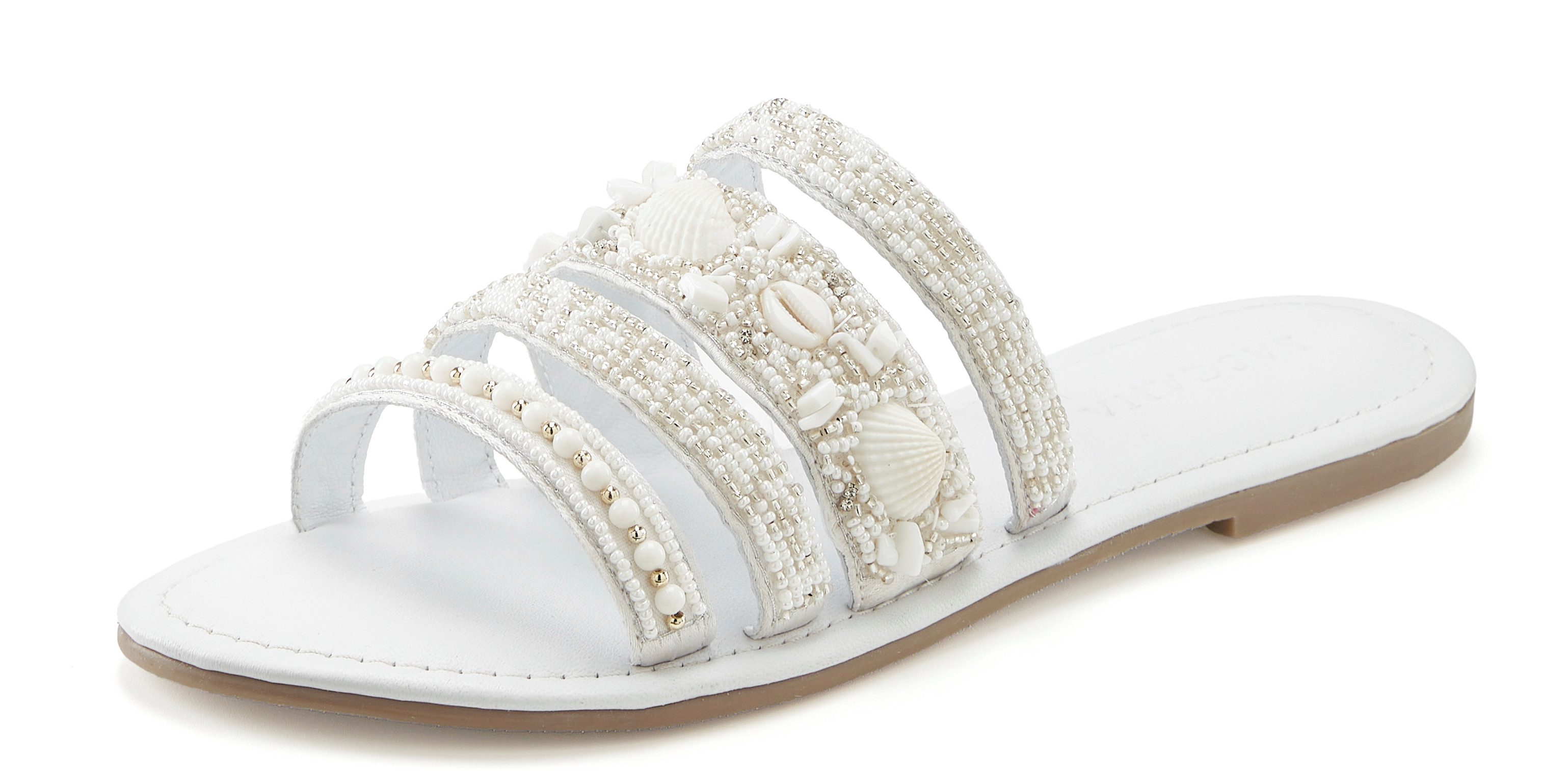 LASCANA Sandale, Sommerschuh, Mule, Pantolette mit aufwendig verzierten Rie günstig online kaufen