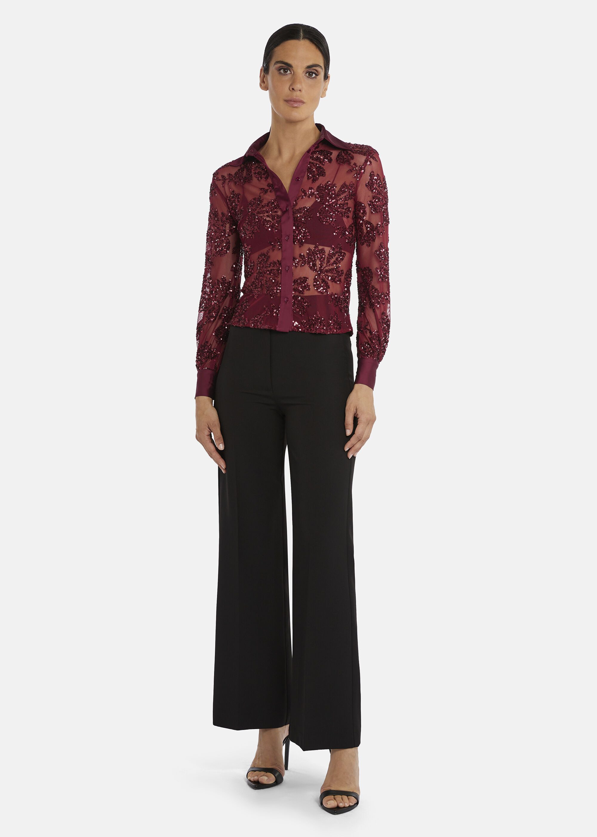 Nicowa Klassische Bluse Cawelia Paillettenbluse mit floralem Ornament