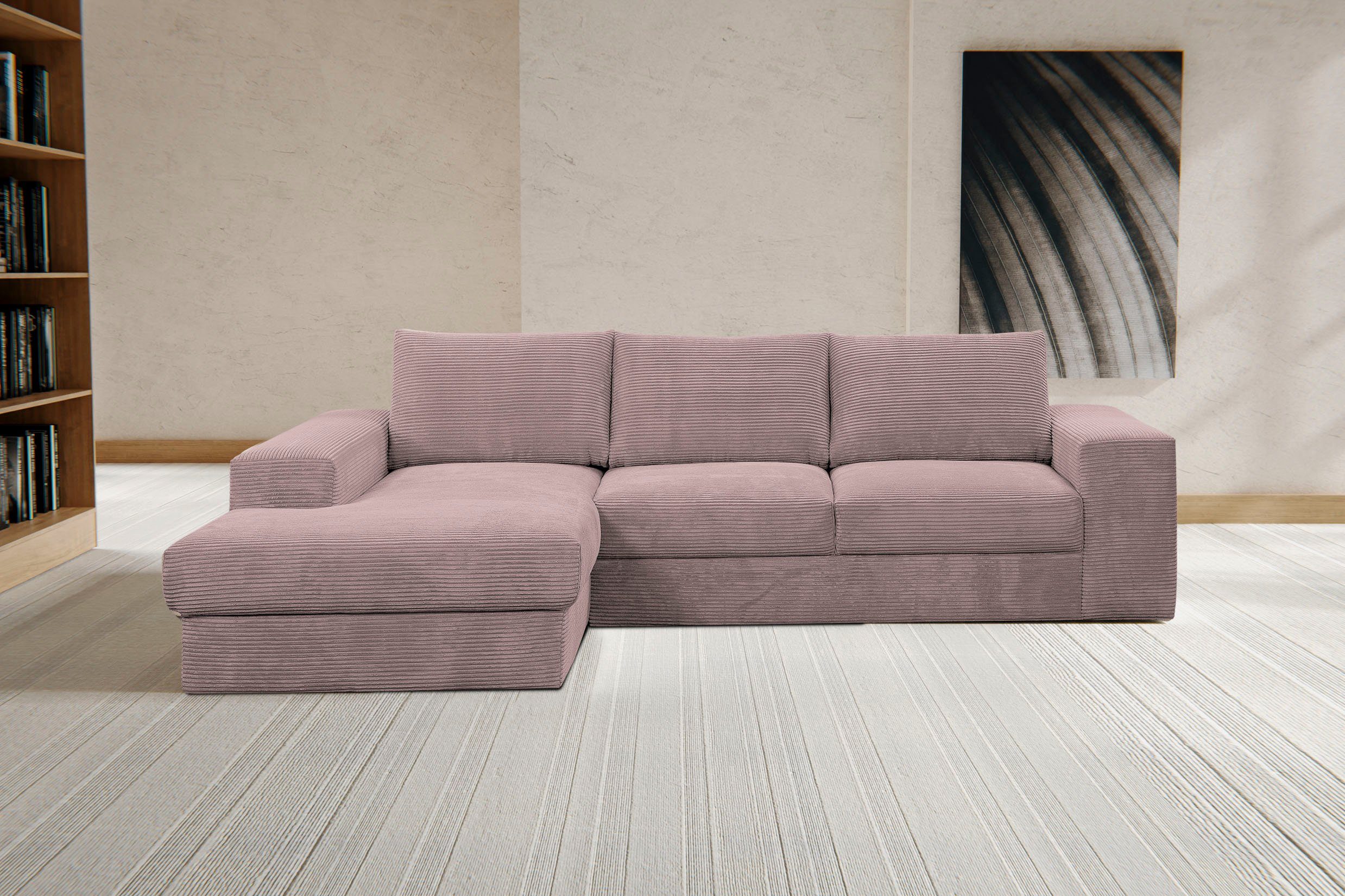 WERK2 Ecksofa Rozzana Design Ecksofa mit hohem Komfort, zeitlos & elegant, L-Form, in kuschelweichen Trendstoffen Cord, Breitcord und Plüsch