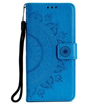 CoverKingz Handyhülle Huawei nova 5T Handy Hülle Flip Case Schutzhülle Cover Mandala Blau 15,90 cm (6,26 Zoll), Klapphülle Schutzhülle mit Kartenfach Schutztasche Motiv Mandala