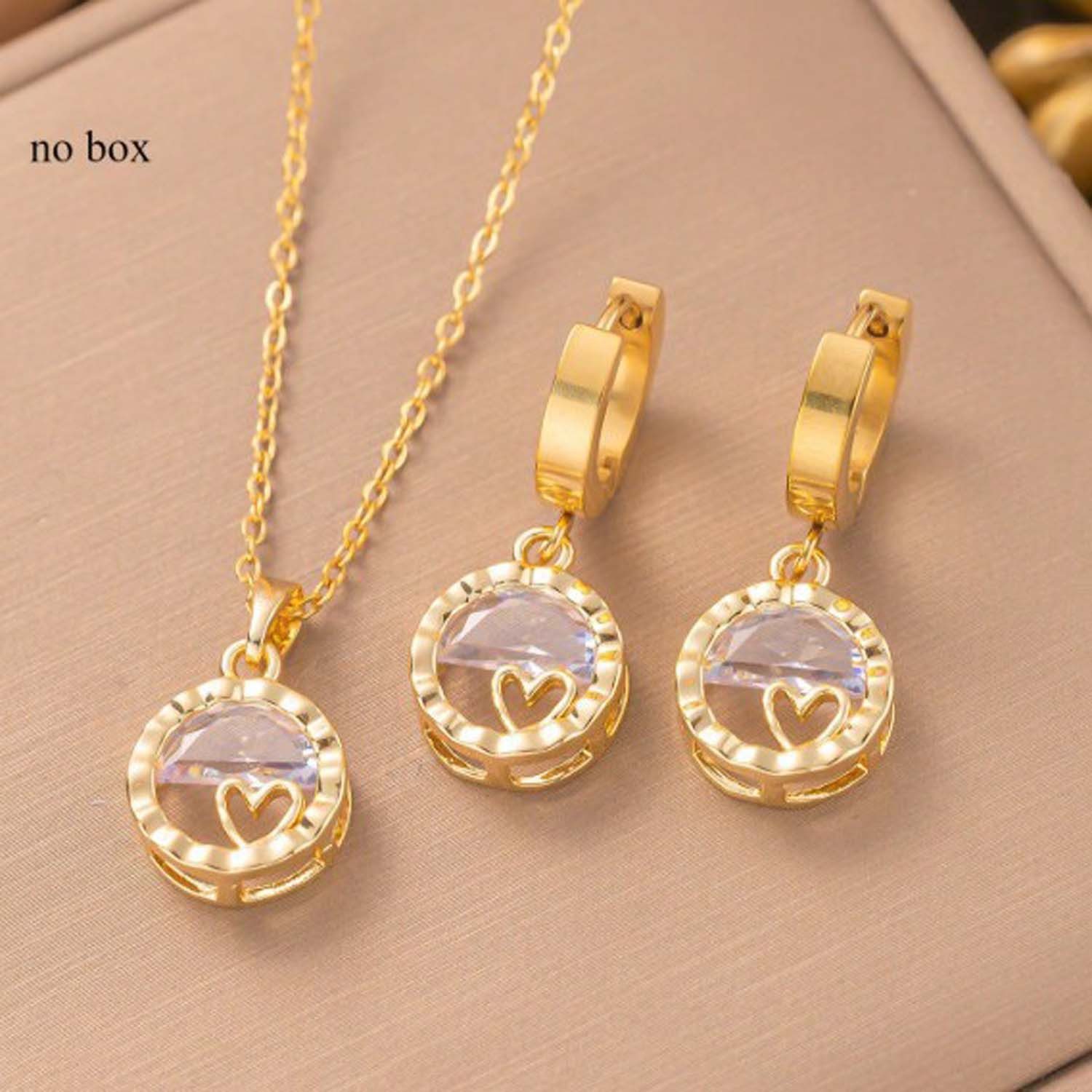 trends for living Schmuckset Herzförmiges ausgehöhltes Halskette Ohrringen Set mit Zirkonia Damen