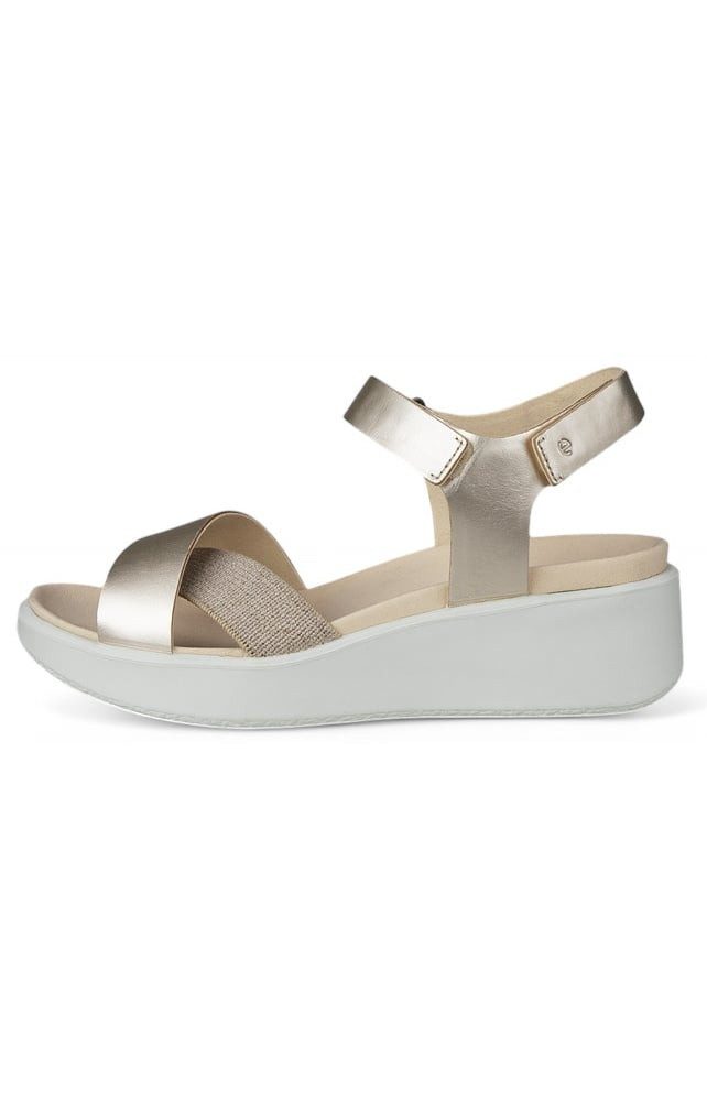 Ecco Flowt (Vollnarb und Nubukleder) gold/weiss Damen Sandale