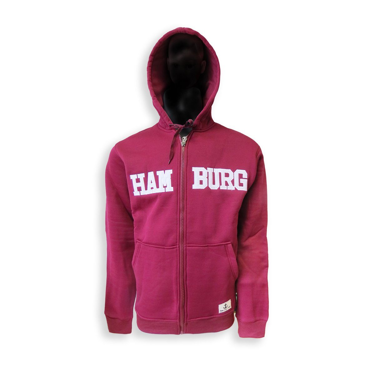 Sonia Originelli T-Shirt Sweatjacke bestickt Hoodie Jacke unifarben Herren bordeaux "Hamburg"