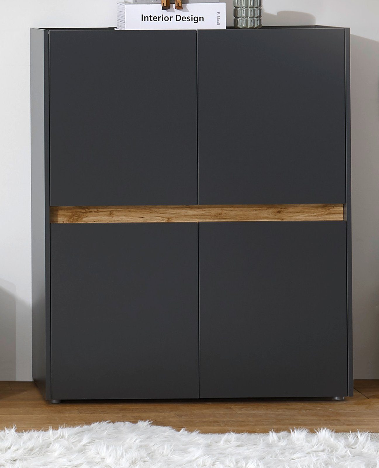 Furn.Design Highboard Center (Schrank in grau mit Eiche, 100 x 120 cm), 4-t günstig online kaufen