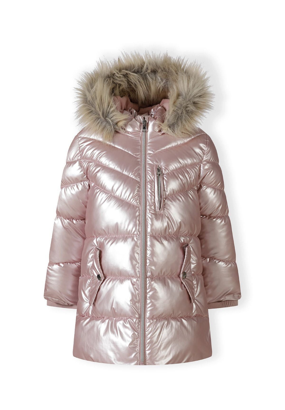 MINOTI Parka für Mädchen, Winterjacke mit Kunstfellkapuze, wattiert in Glanzoptik