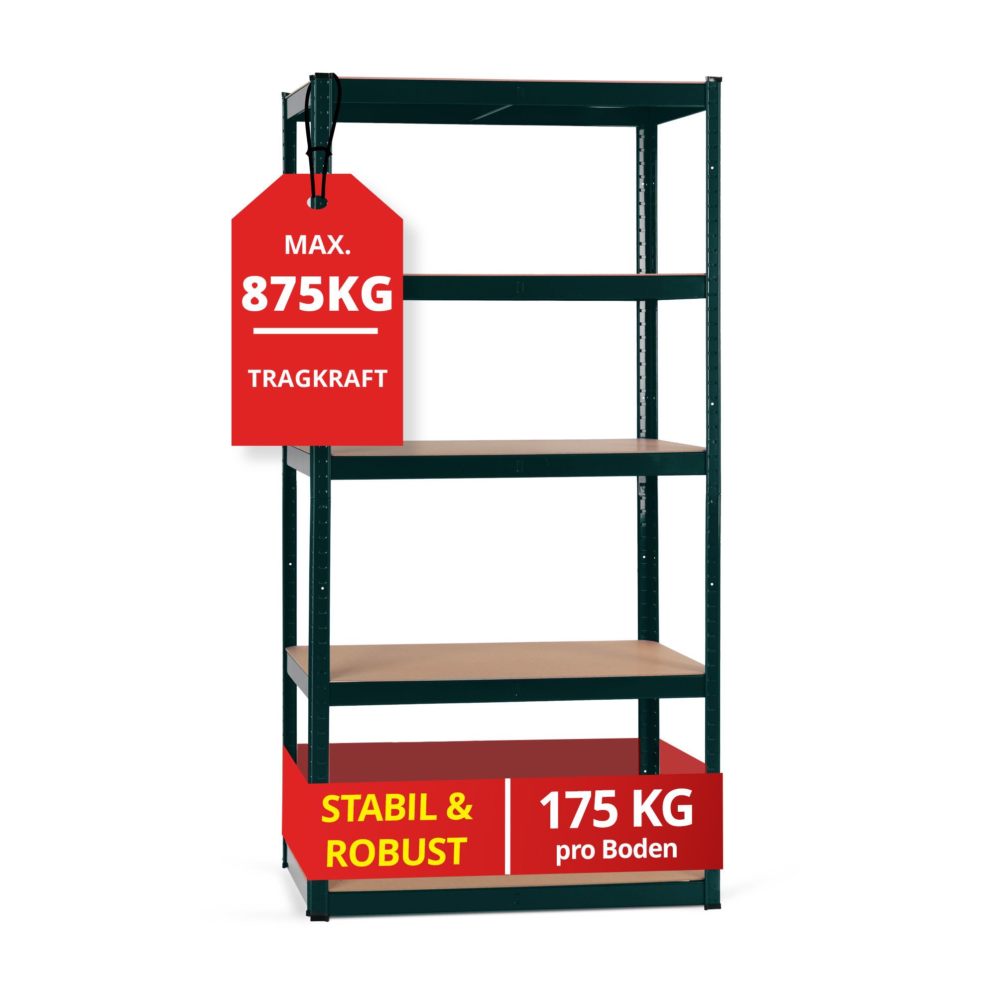 Stagecaptain Schwerlastregal Lagerregal - 5 variabel montierbare Böden - auch als Werkbank umbaubar, Tragkraft pro Boden: 175 kg, gesamt 875 kg