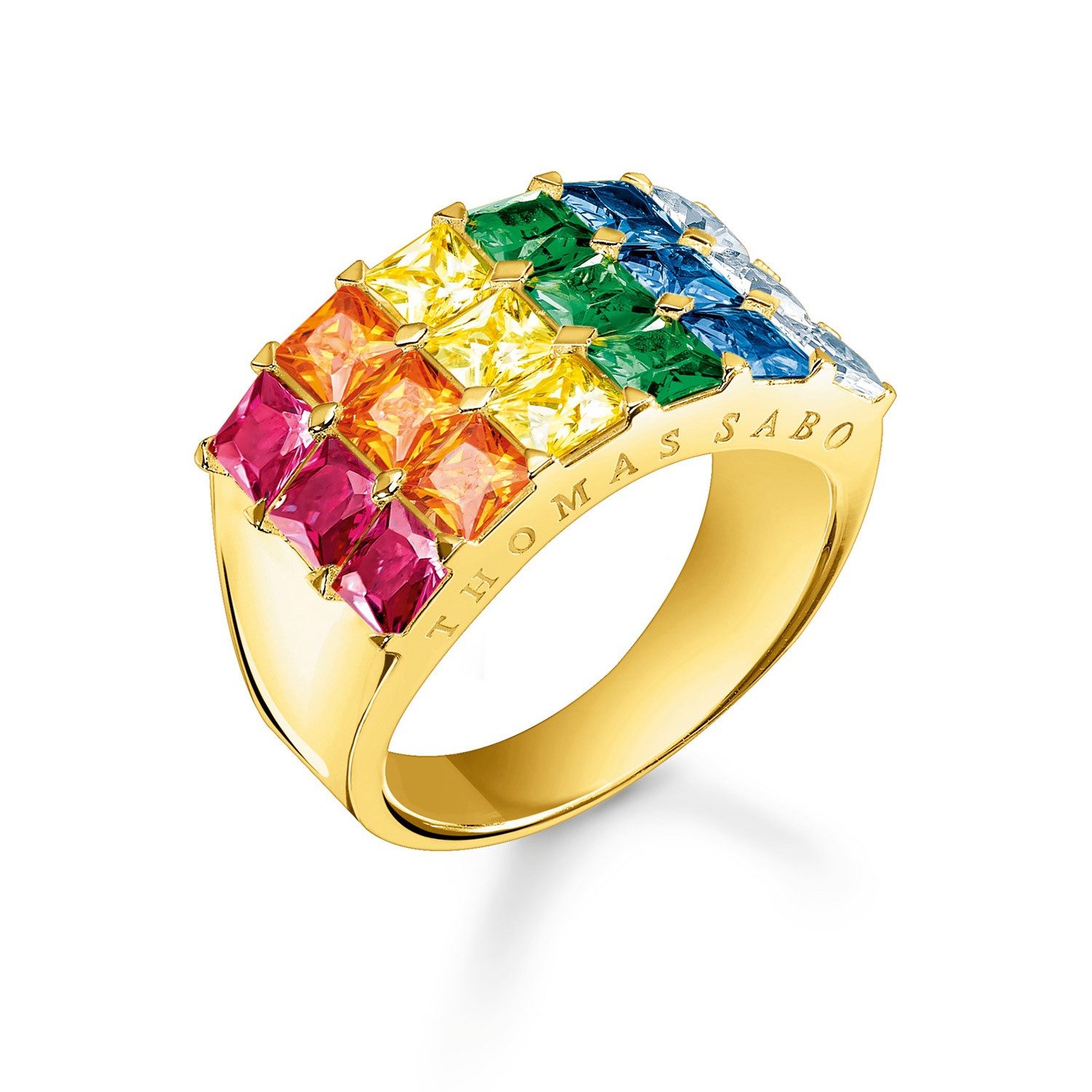 THOMAS SABO Silberring Damenring Bunte Steine Pavé Goldfarben