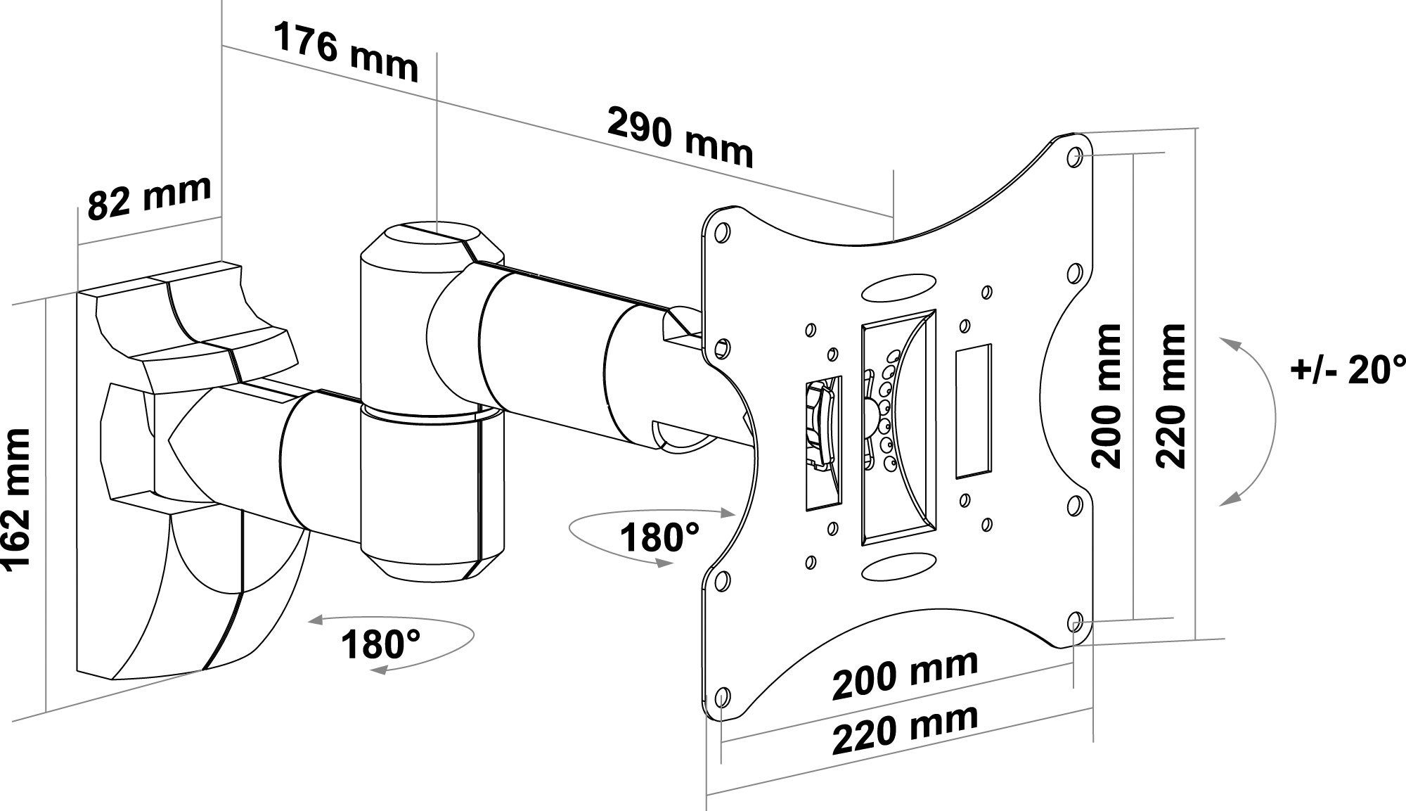 neigbar, 011 (bis bis 200x200mm, LWH050 TV-Wandhalterung, Kabelführung, schwarz) Schwaiger integrierte Zoll, 30kg, schwenkbar, 42 bis