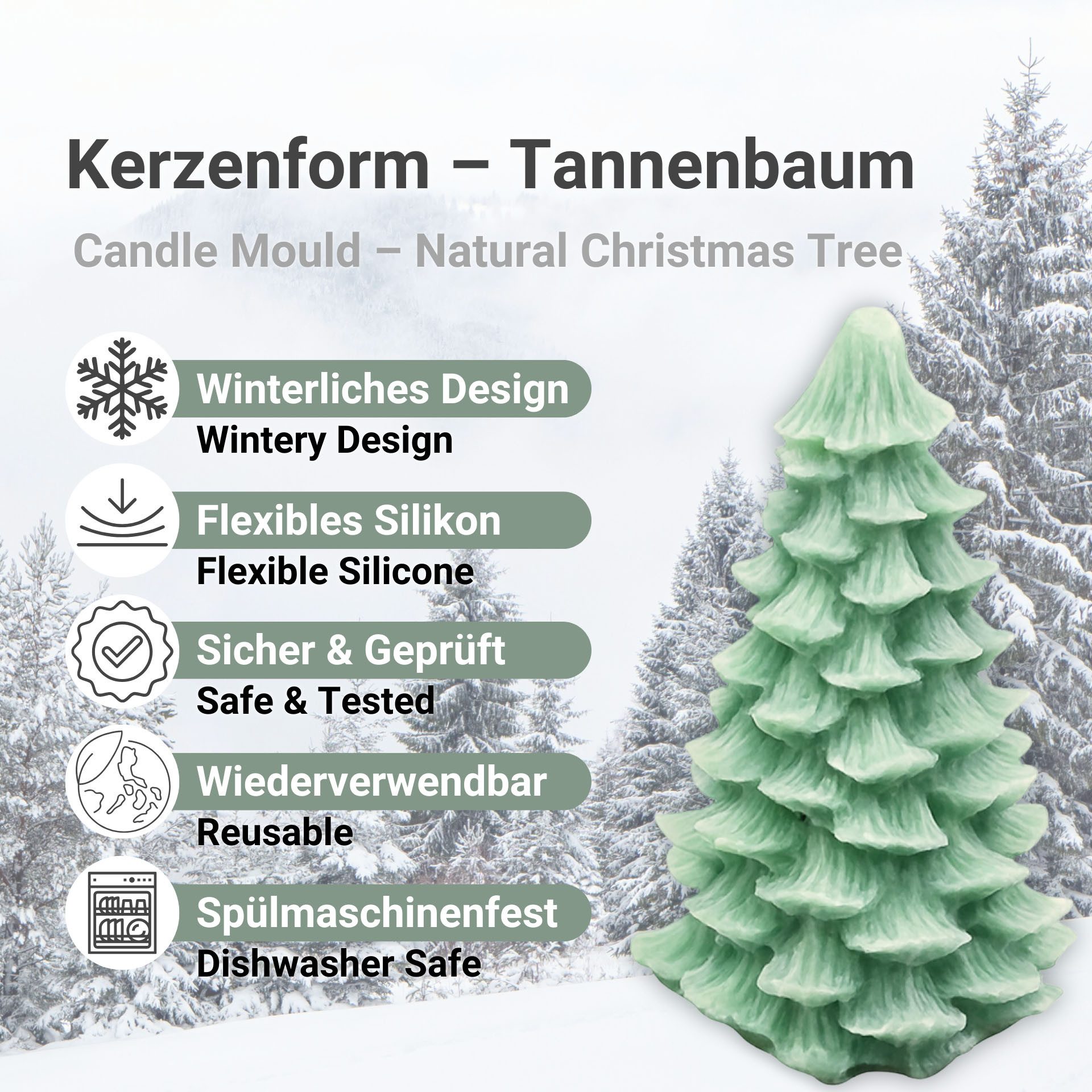 DistrEbution Silikonform Weihnachten, Kerzenform, Gießform aus Silikon, wiederverwendbare Form für Weihnachtskerzen