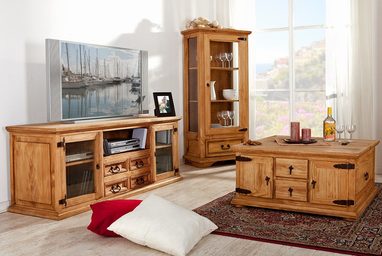 1a Direktimport TV-Board Mexico Möbel TV Lowboard Tisch - Pinie Massivholz - Landhausstil