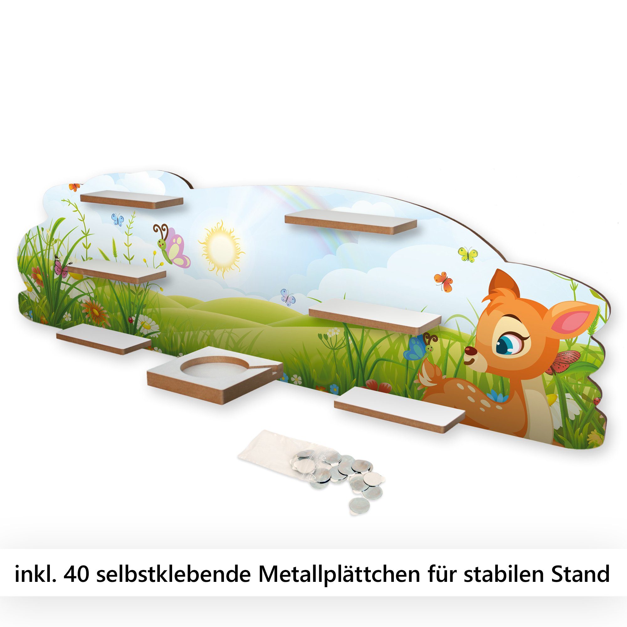 Kreative Feder Wandregal MUSIKBOX-REGAL inkl. und Reh, TONIE-BOX für 40 TONIES Kleines Metallplättchen