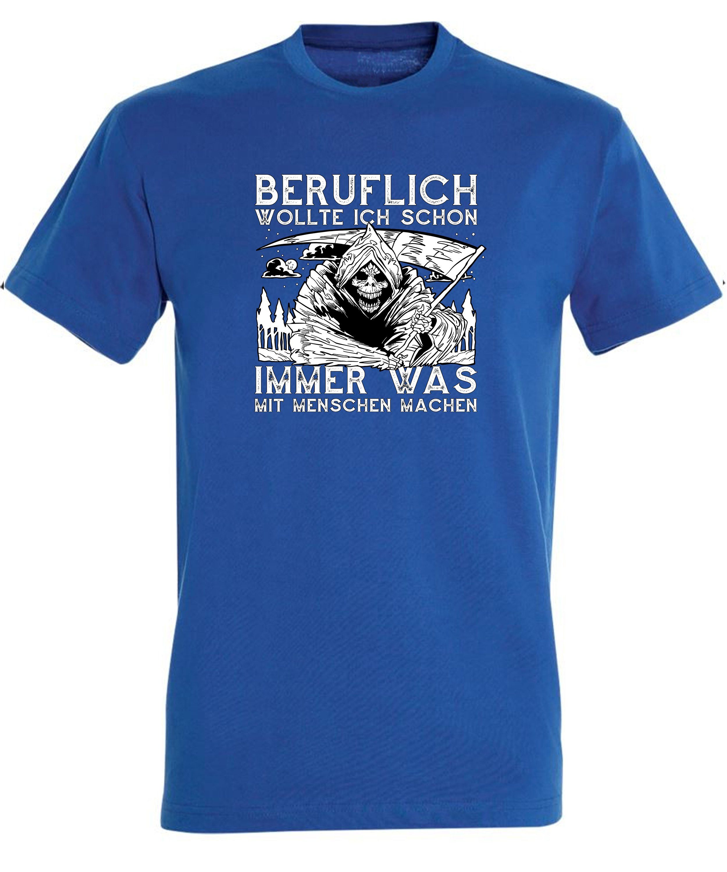 Fit, Herren Baumwollshirt Aufdruck royal Reaper mit Shirt i299 Print MyDesign24 Grim Sense - Regular mit T-Shirt blau Skelett