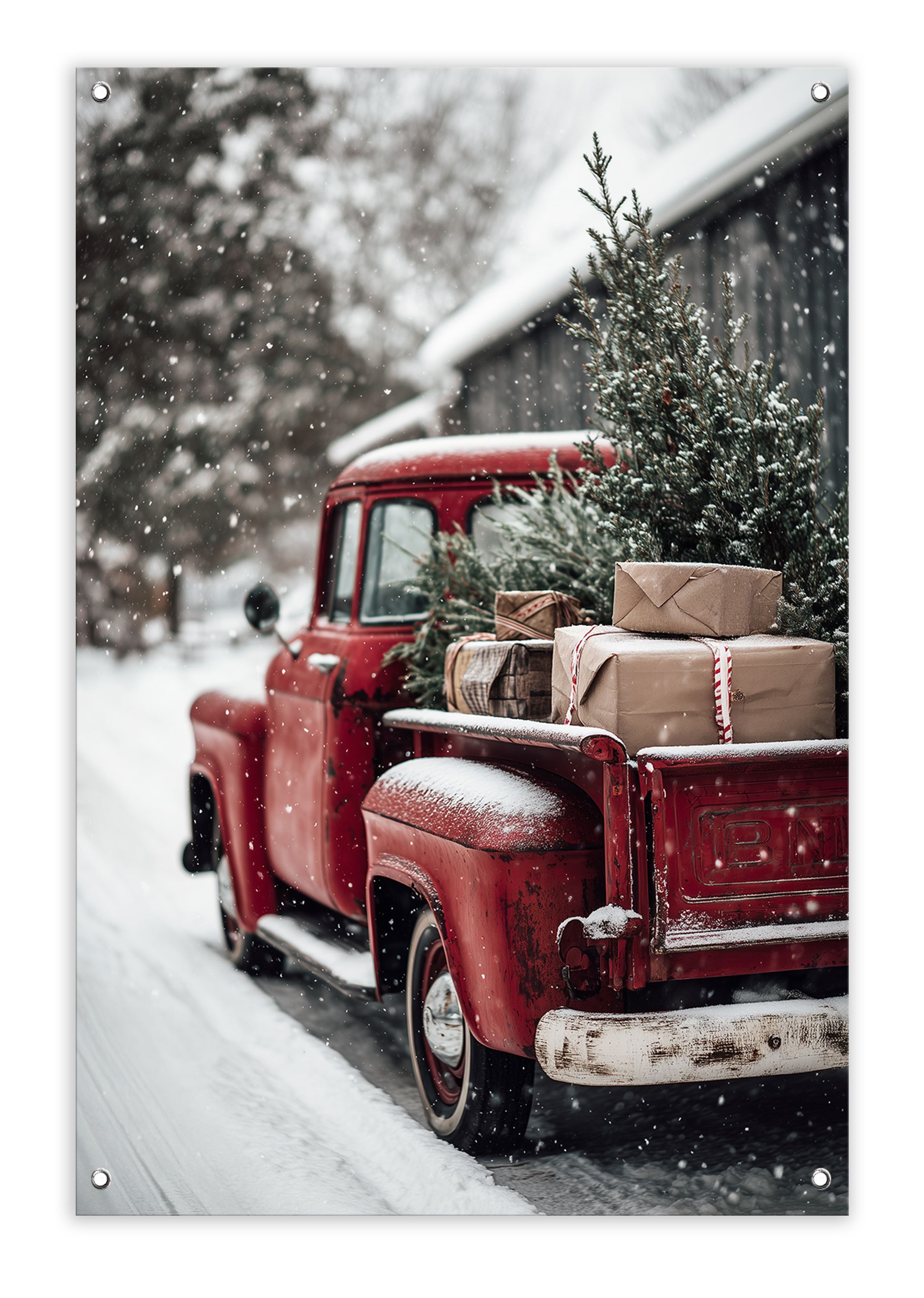 artissimo Плакат Garten-Poster 60x90cm Weihnachtsdeko Outdoor-Deko X-Mas Truck Vintage, Outdoor-Poster: Vintage Christmas Truck