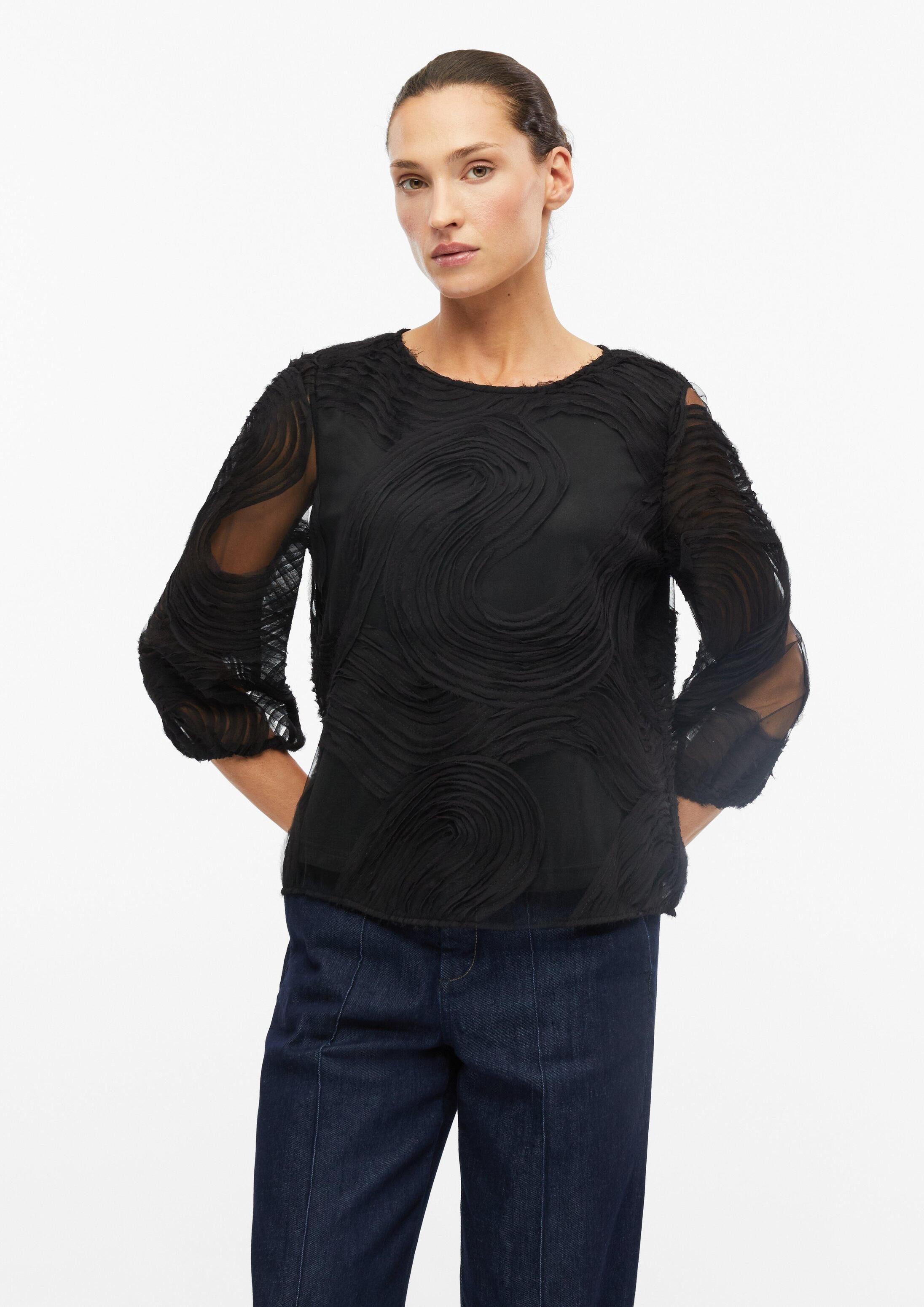 s.Oliver Kurzarmbluse Bluse Bluse mit Chiffon-Wellen-Muster