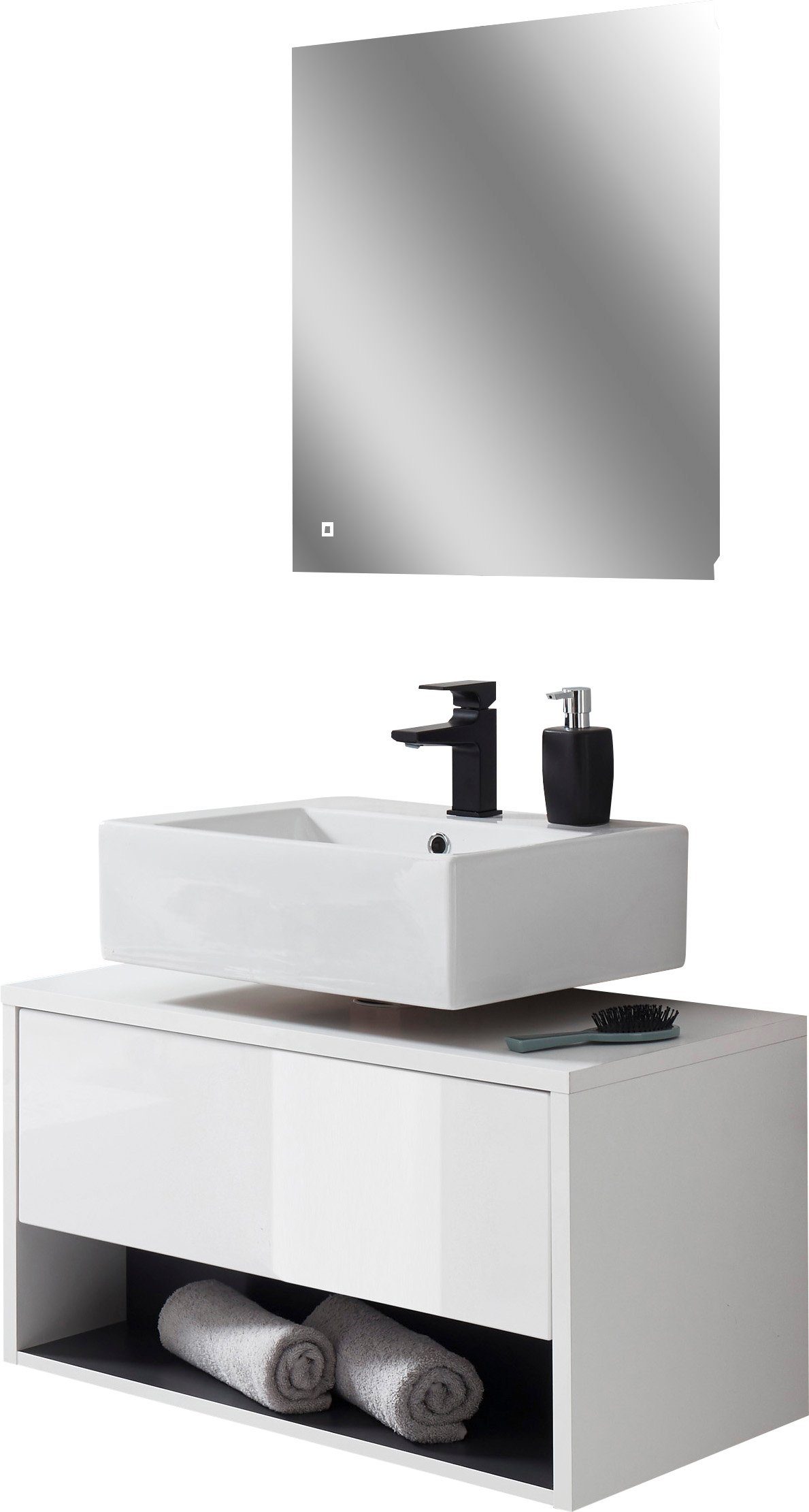 Places of Style Badmöbel-Set Studio Line, Bad im modernen Design, 2-teiliges Badezimmer, (2-St), Unterschrank und Spiegel, in zwei Farben verfügbar, viel Stauraum