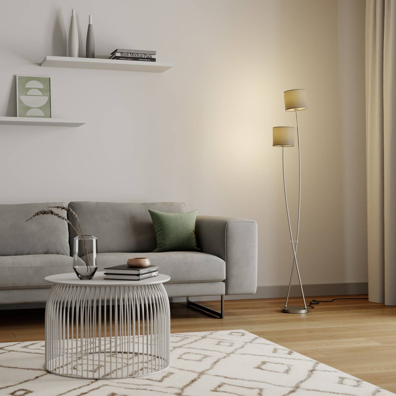 Lucande Stehlampe Juljana, Creme IP20, 2 x 40 W