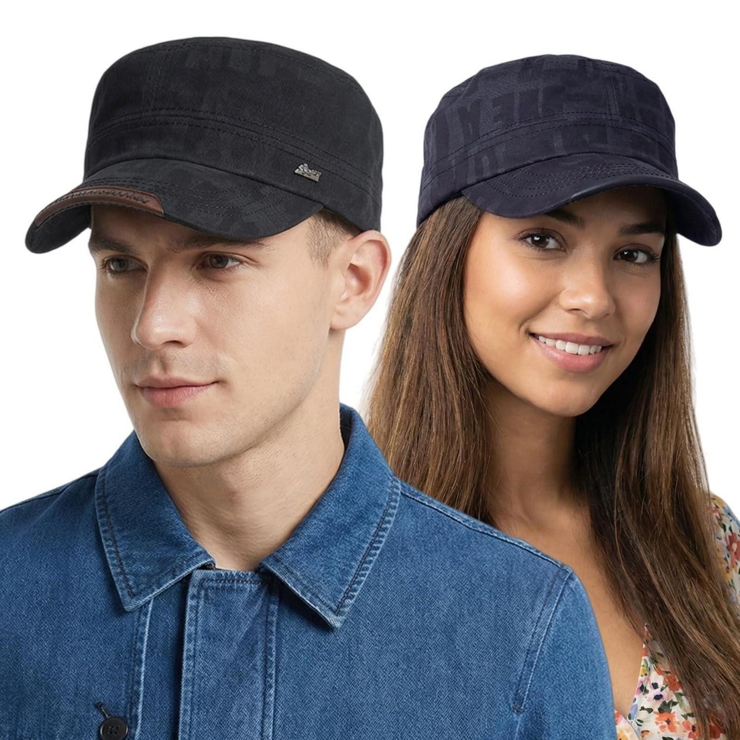 Army Cap Military Cap Herren Baumwolle Cadet Hut M-L Schwarz+Navy blau