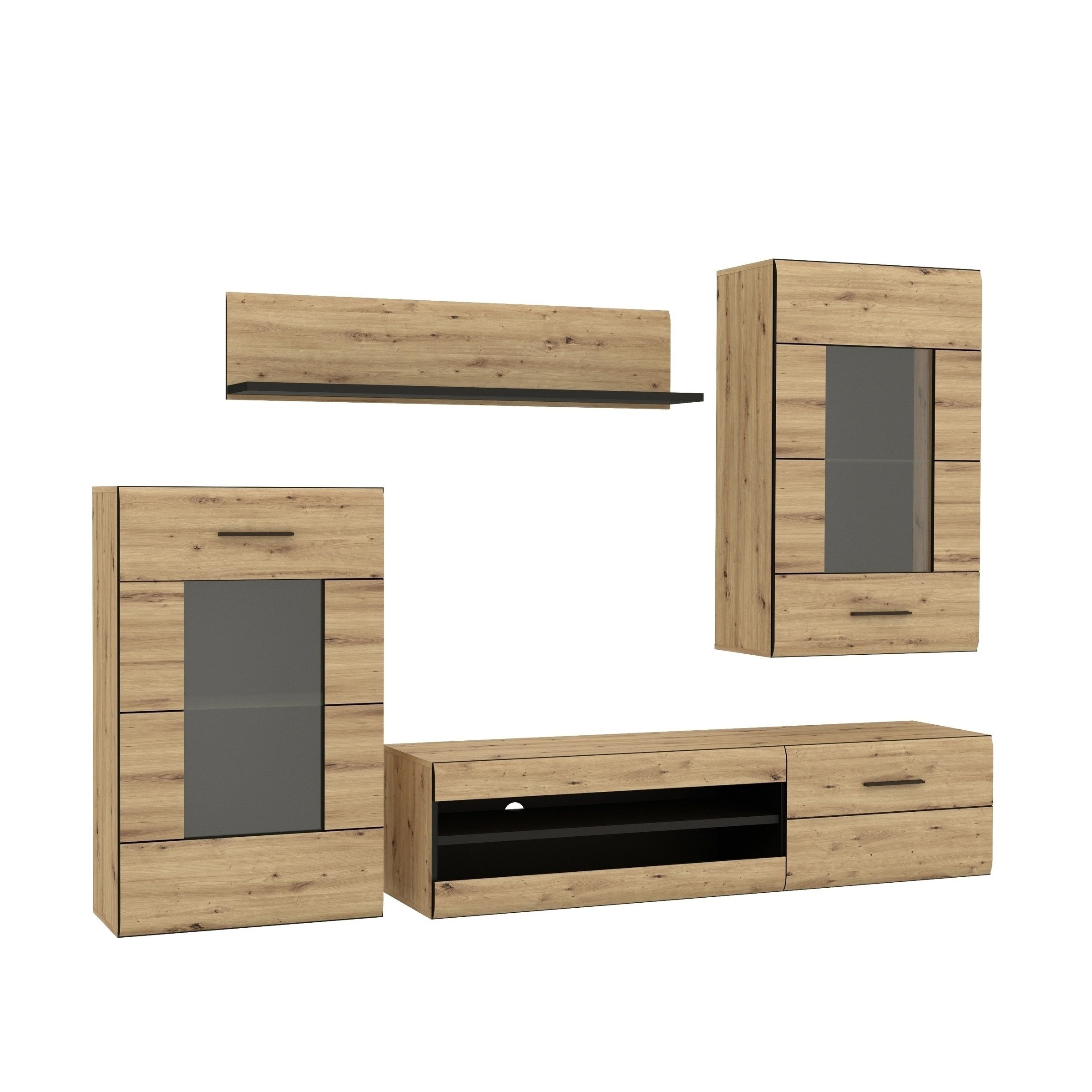 FORTE Wohnwand in braun,schwarz - 238,2x168,4x41,1cm (BxHxT)