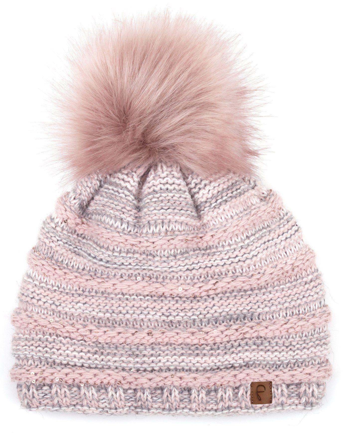 Faera Bommelmütze Wintermütze mit Bommel Damen Mütze Beanie Haube gefüttert Strickmütze