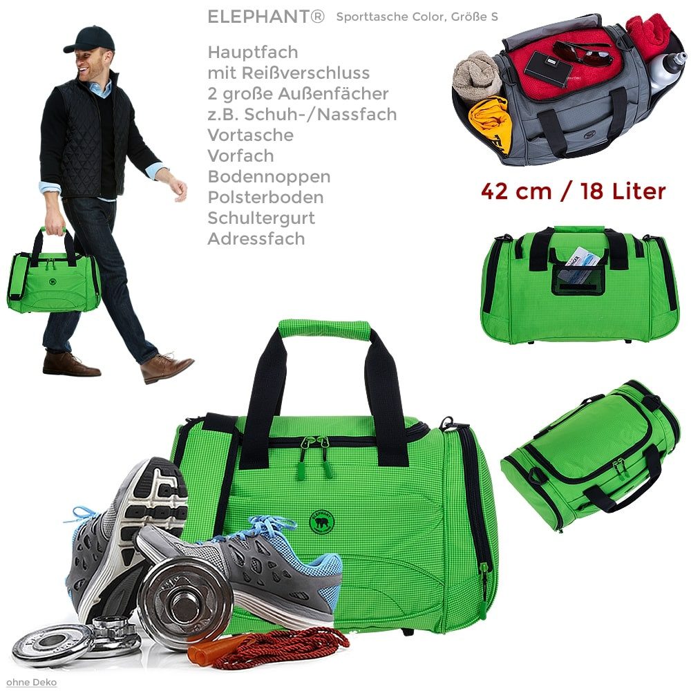 ELEPHANT Sporttasche klein Damen Herren Kinder Fitness Tasche 42 cm small, Color Sport Reise Schule Fitness Gym + Flasche